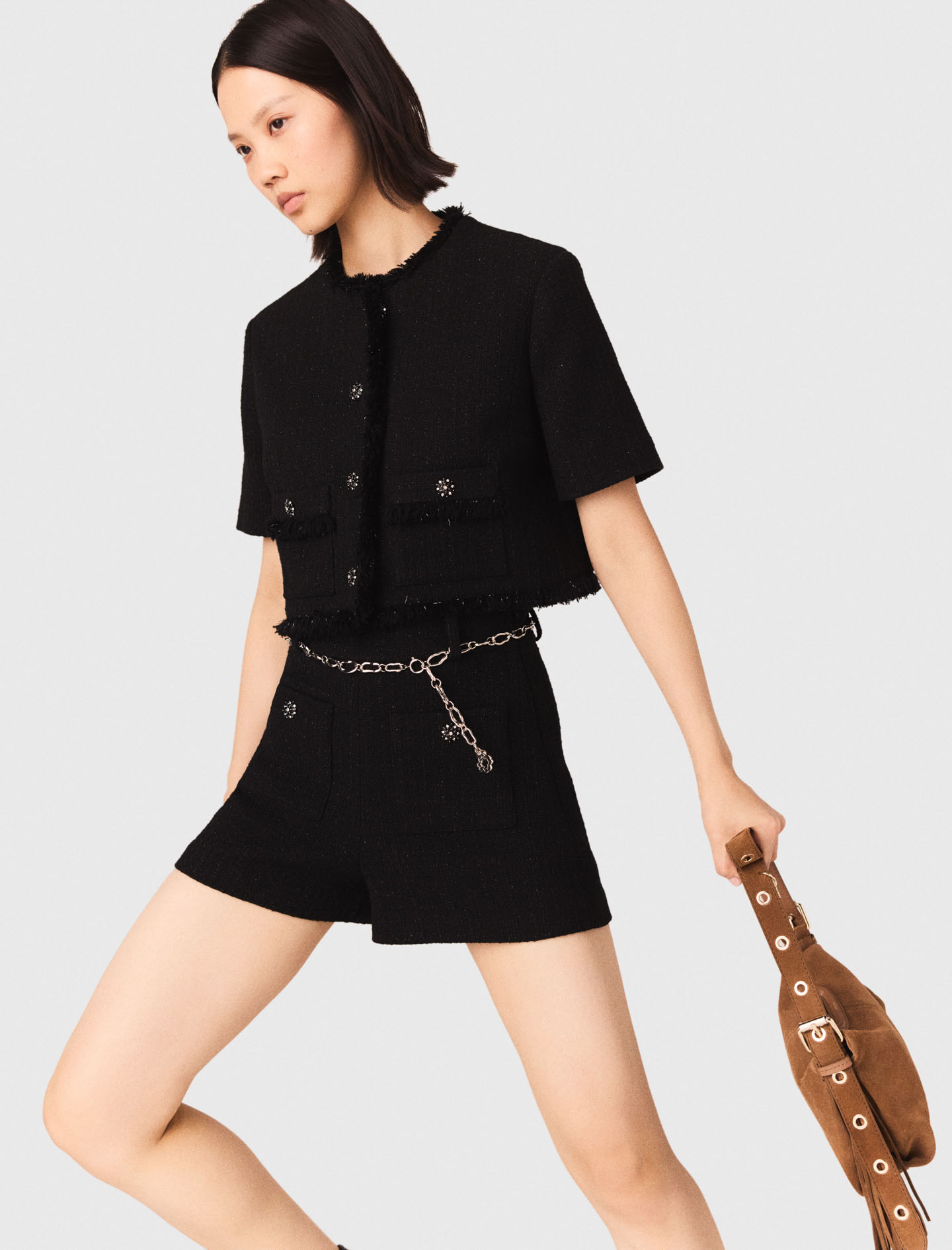 Shiny tweed shorts - Black