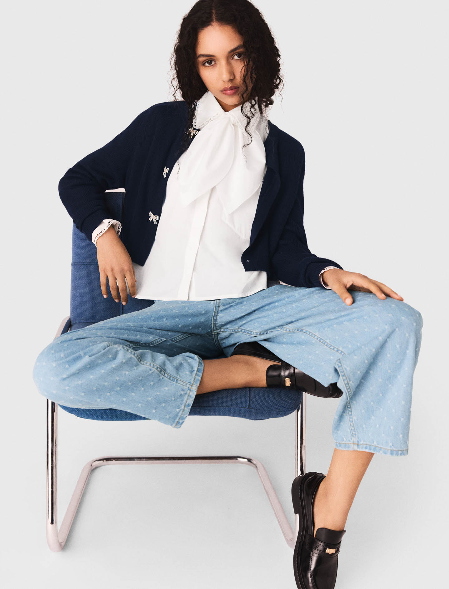 Bow jewellery button cardigan - Navy