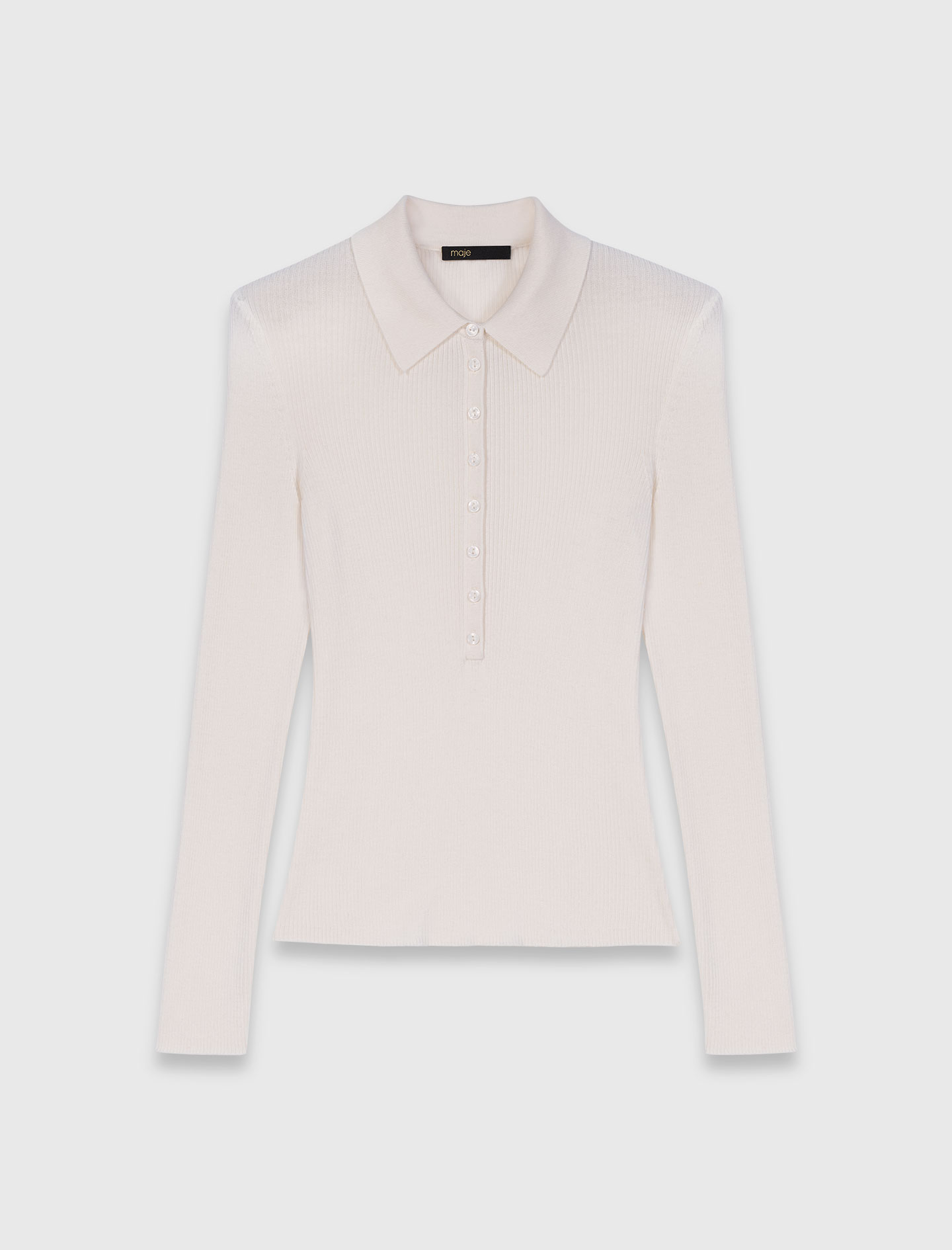 Ribbed polo jumper - Ecru