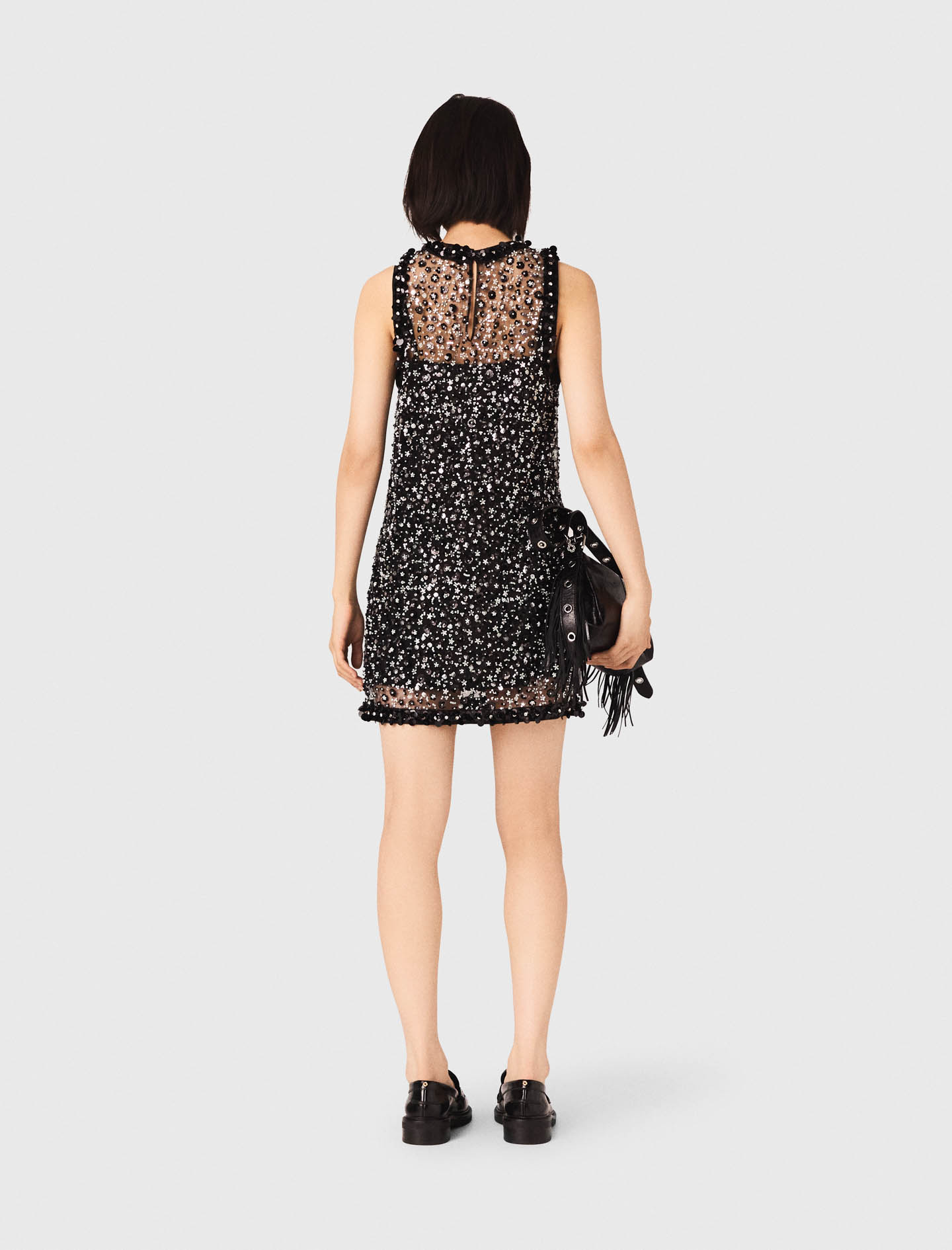 Rhinestone floral dress - Black