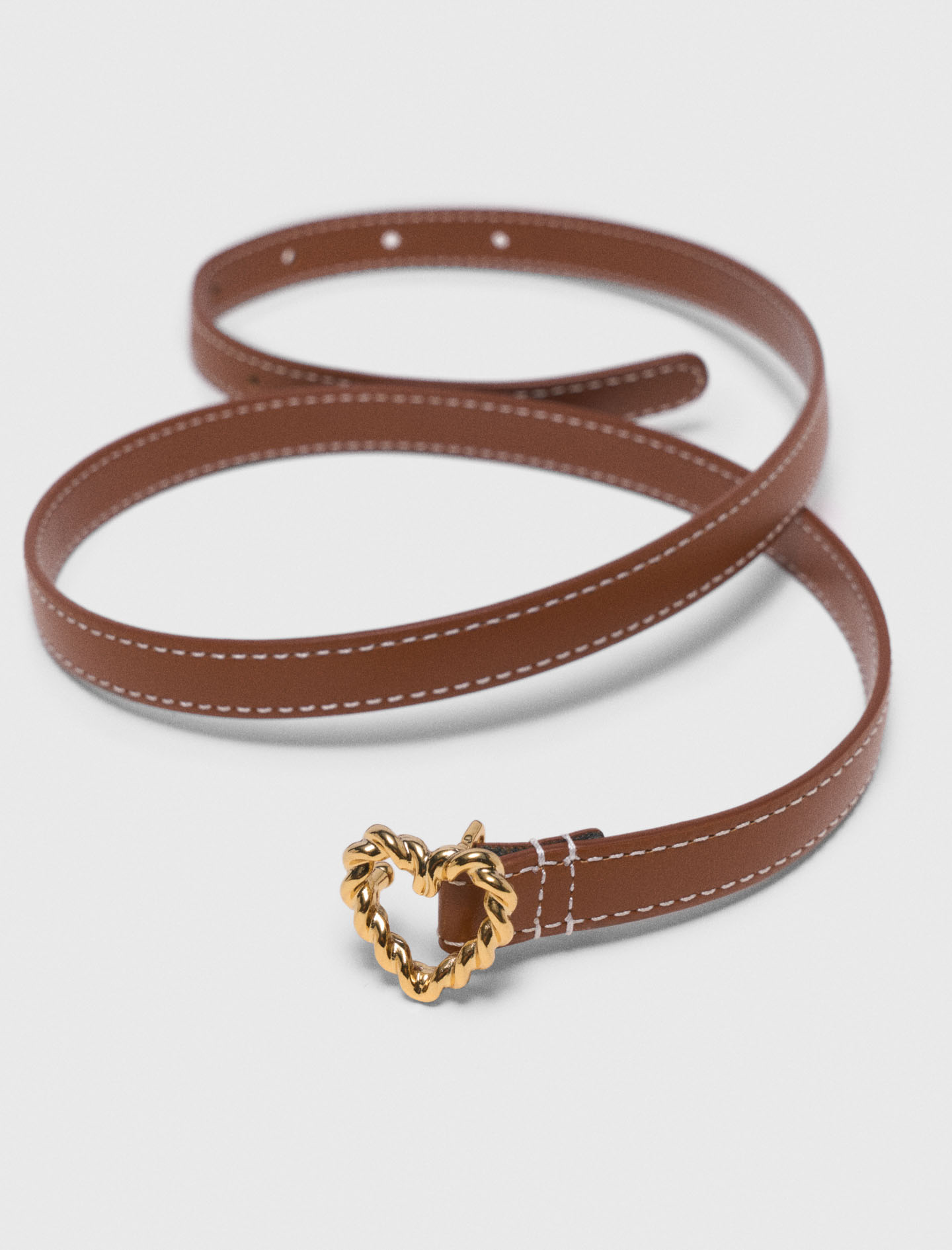 Slim leather heart belt - Brown