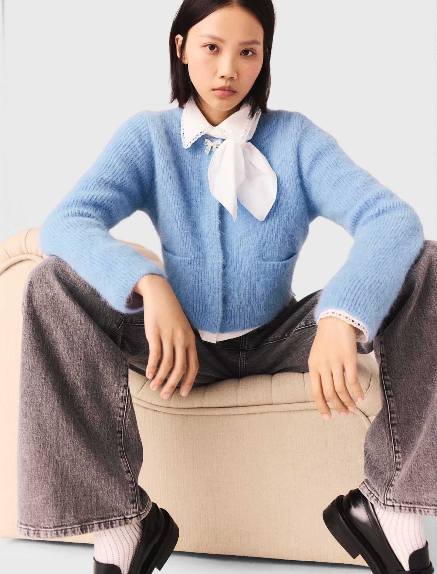 Jewelled bow cardigan - Blue