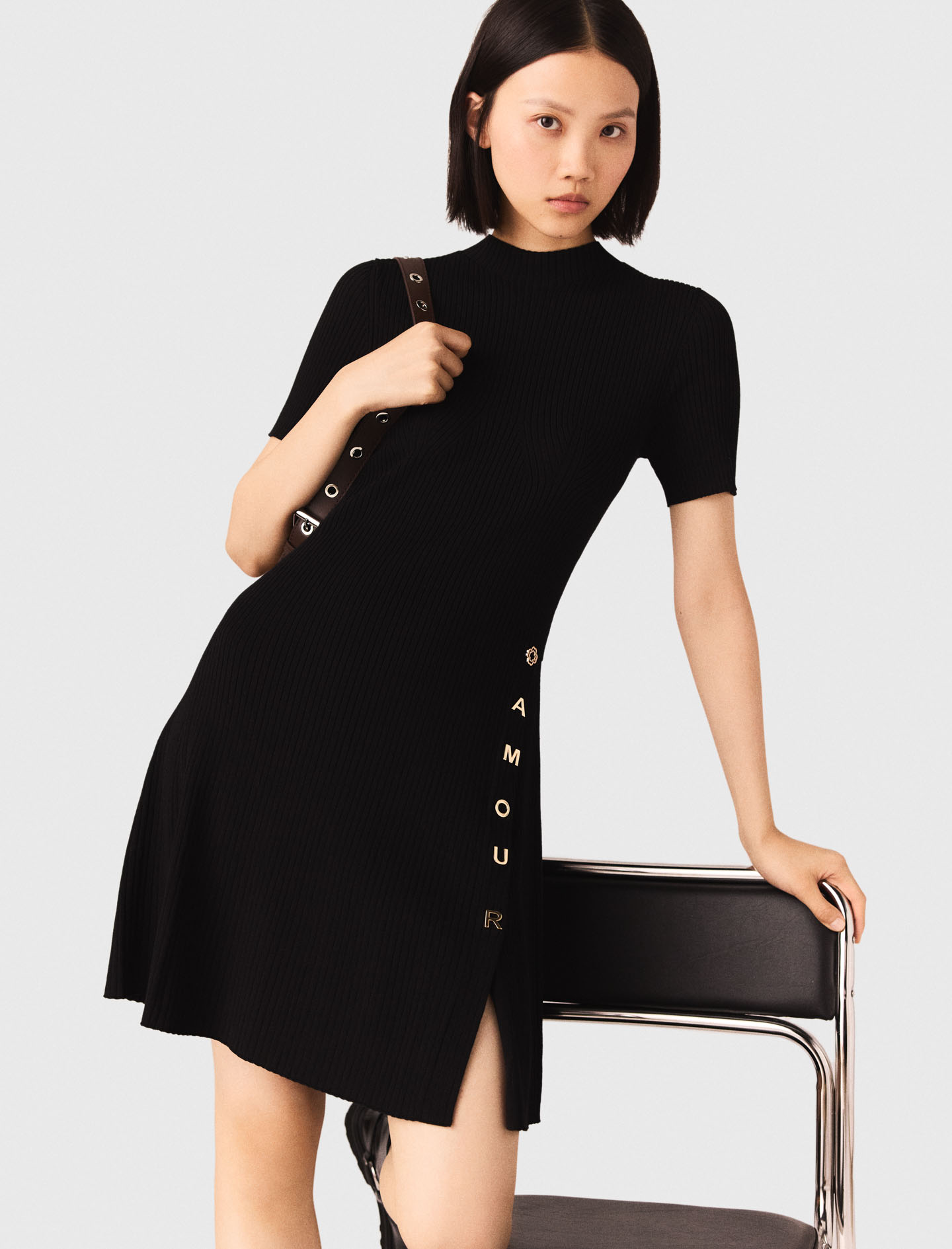 Short knit button dress - Black