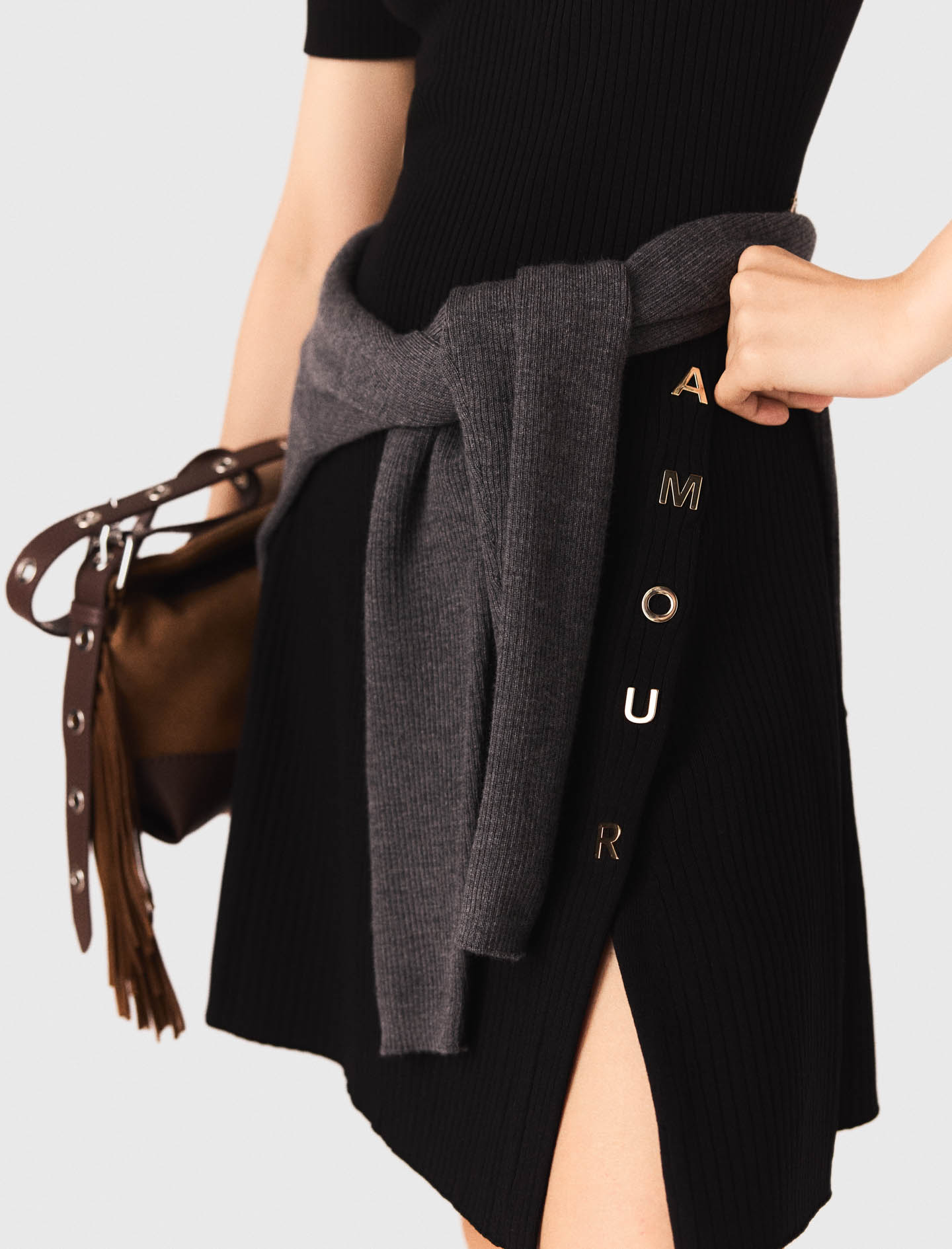 Short knit button dress - Black