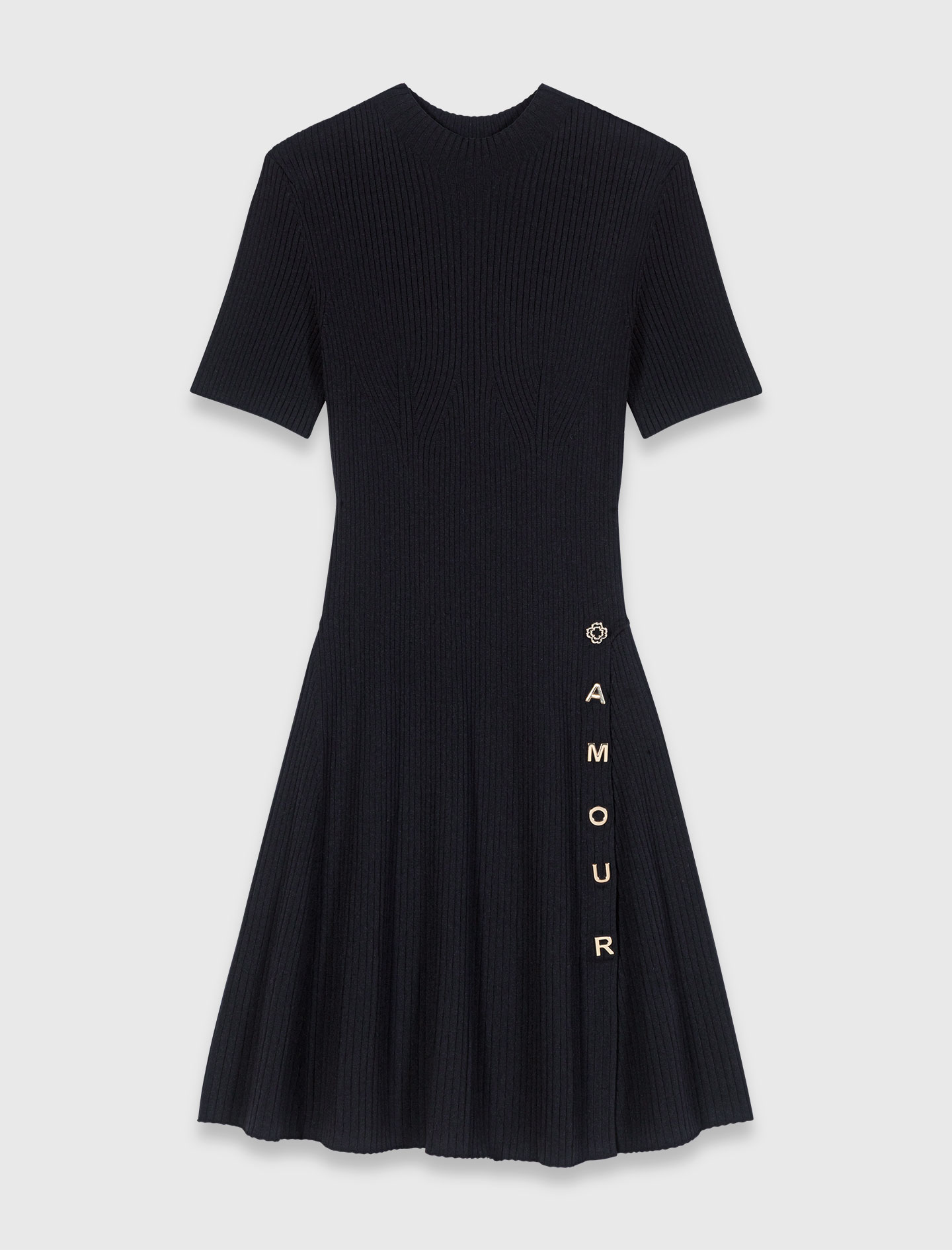 Short knit button dress - Black
