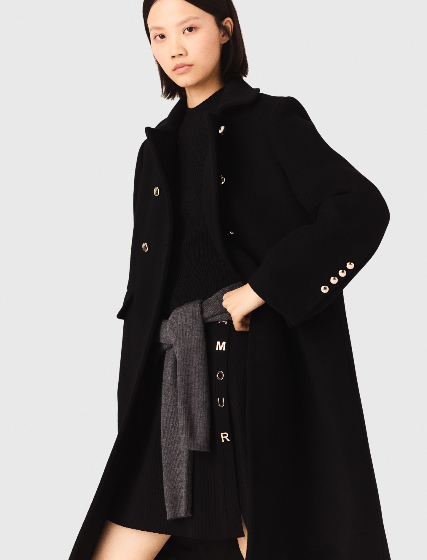 Long wool blend coat - Black