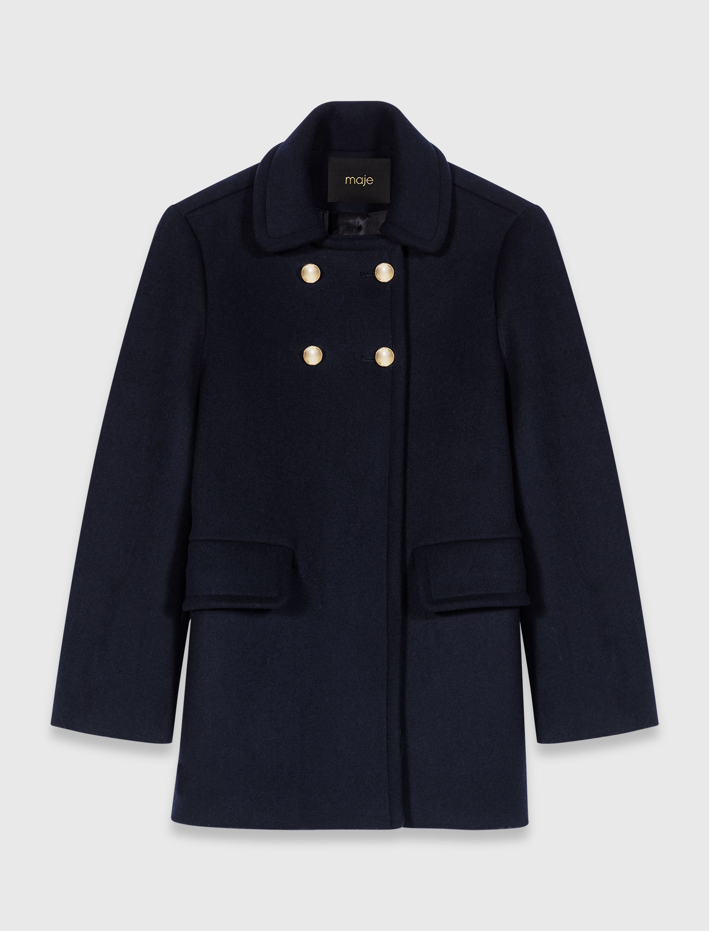 Wool Blend Coat Navy Maje Wool Blend Coat Navy Maje