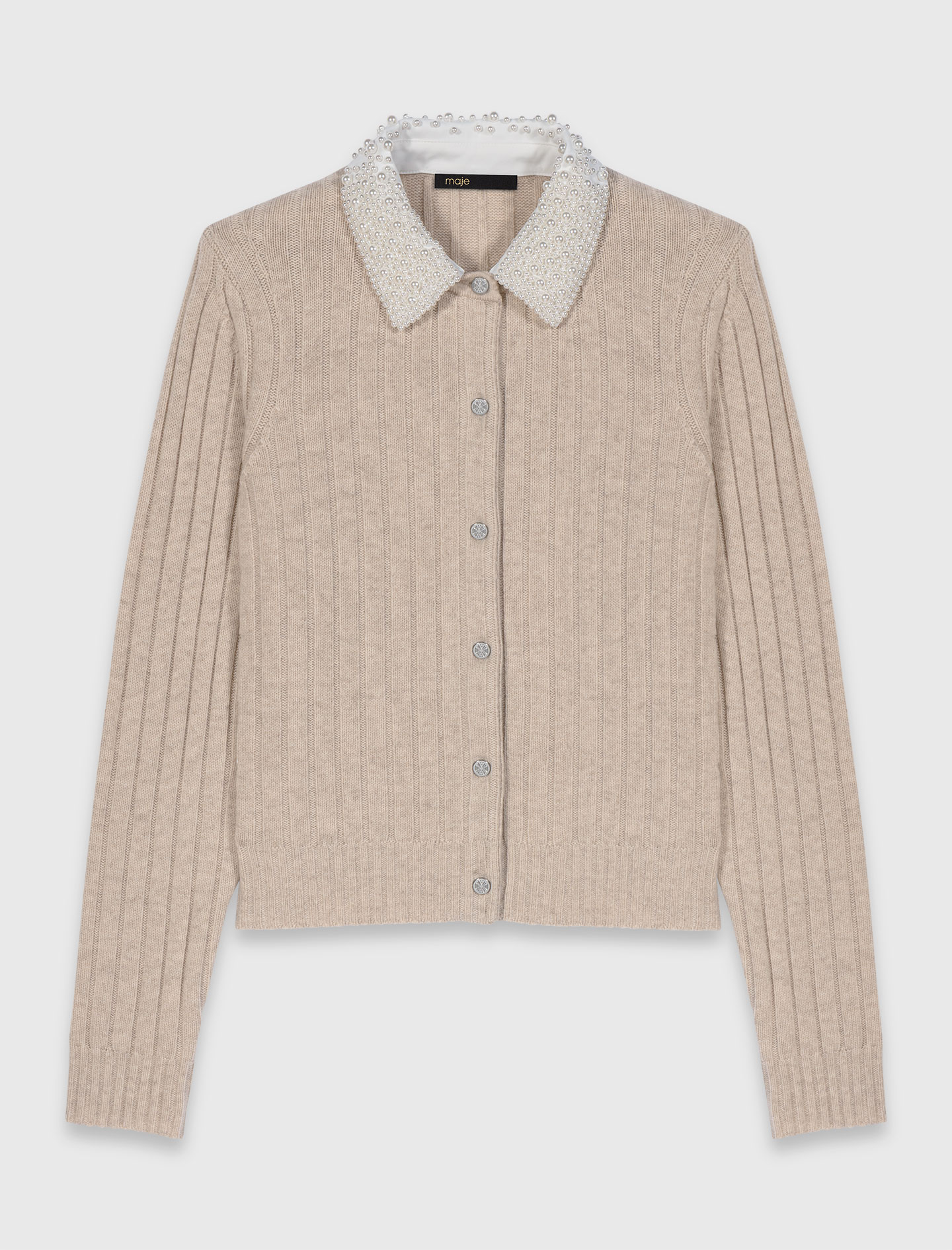 MY___　マイ　CARDIGAN WITH COLLAR Cardigan with removable bead collar Beige | Maje