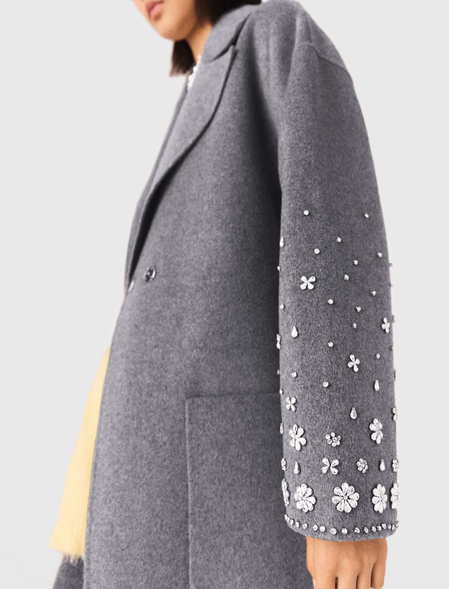 Long double faced rhinestone coat - Grey