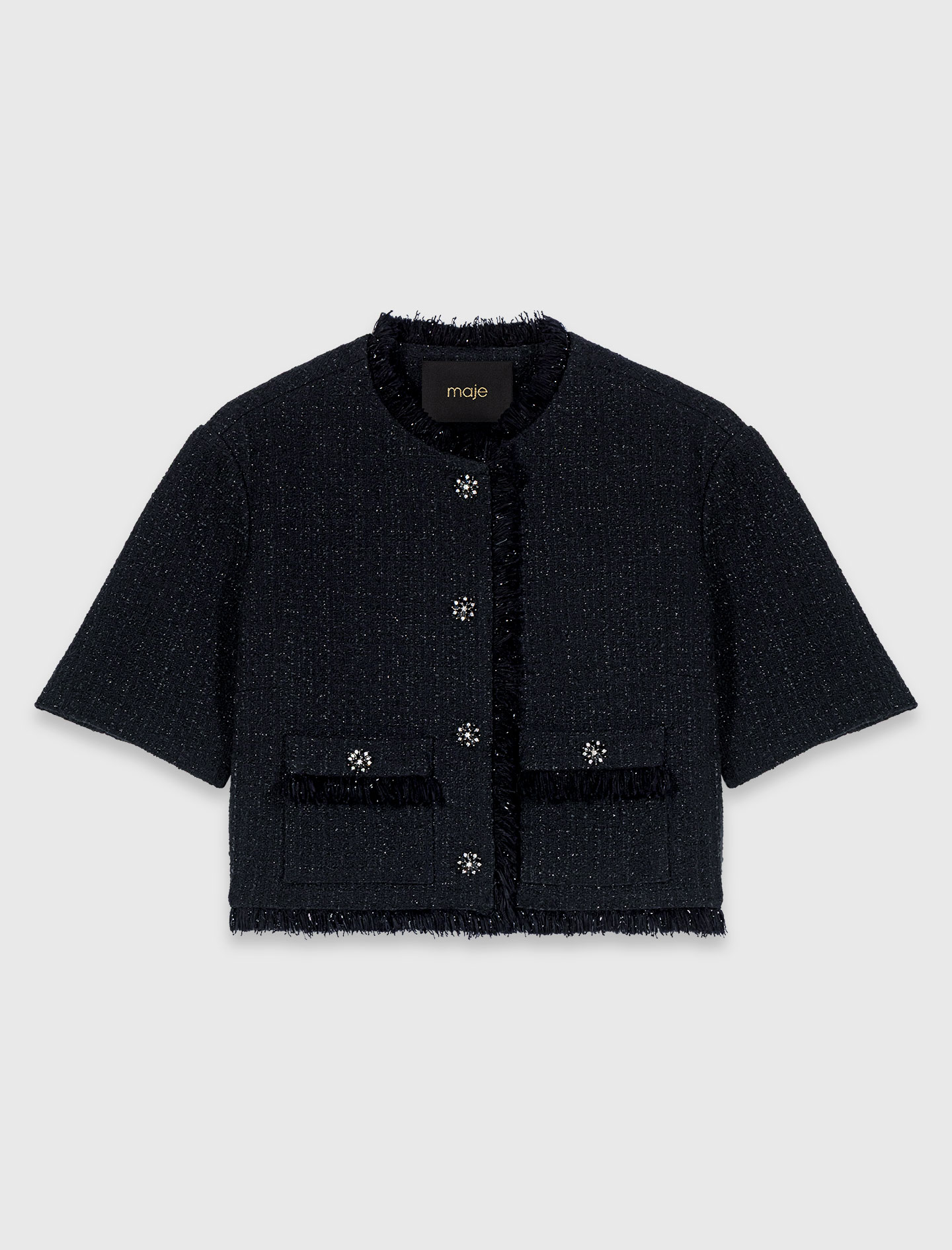 Short shiny tweed jacket - Black