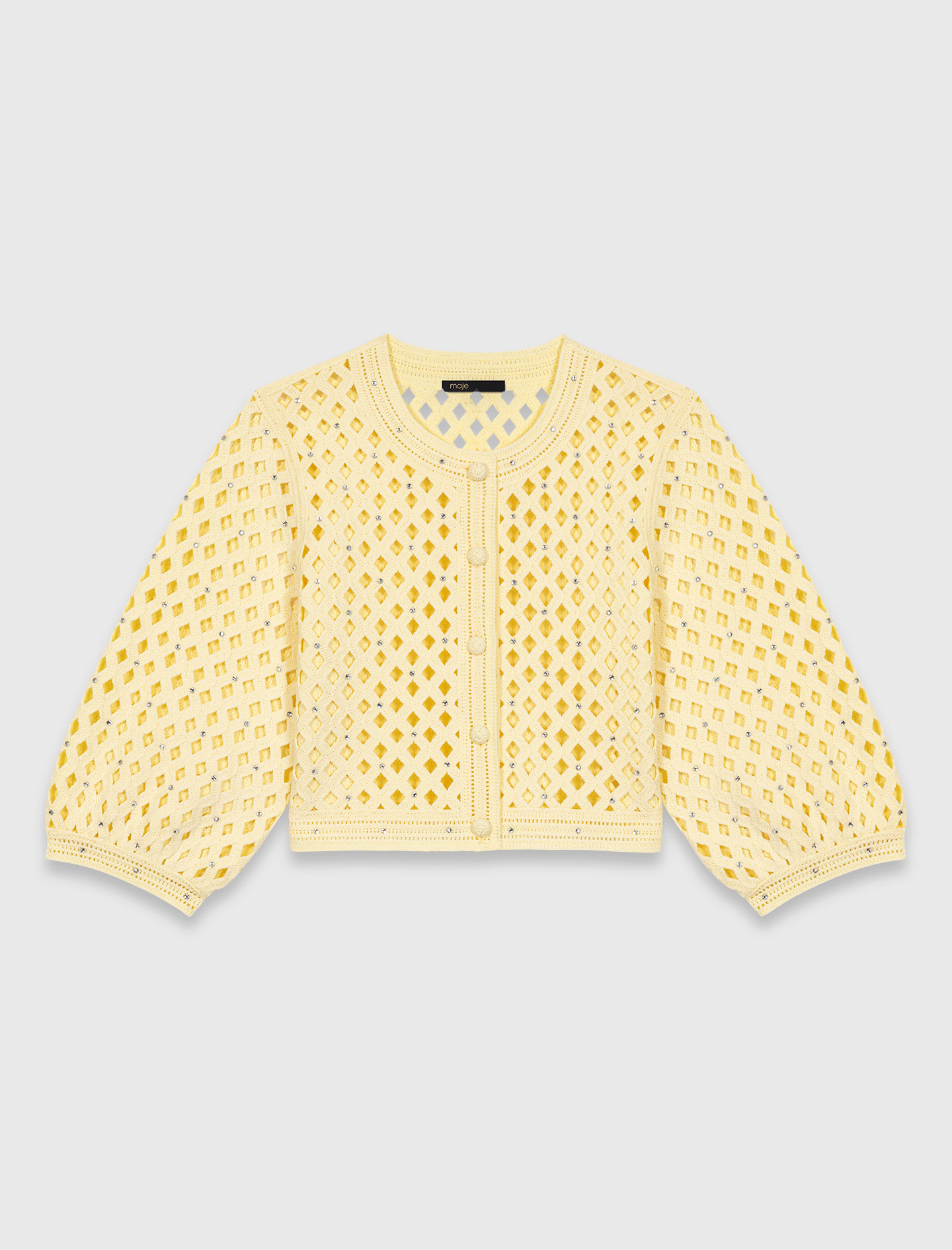 Rhinestone crochet cardigan - Yellow