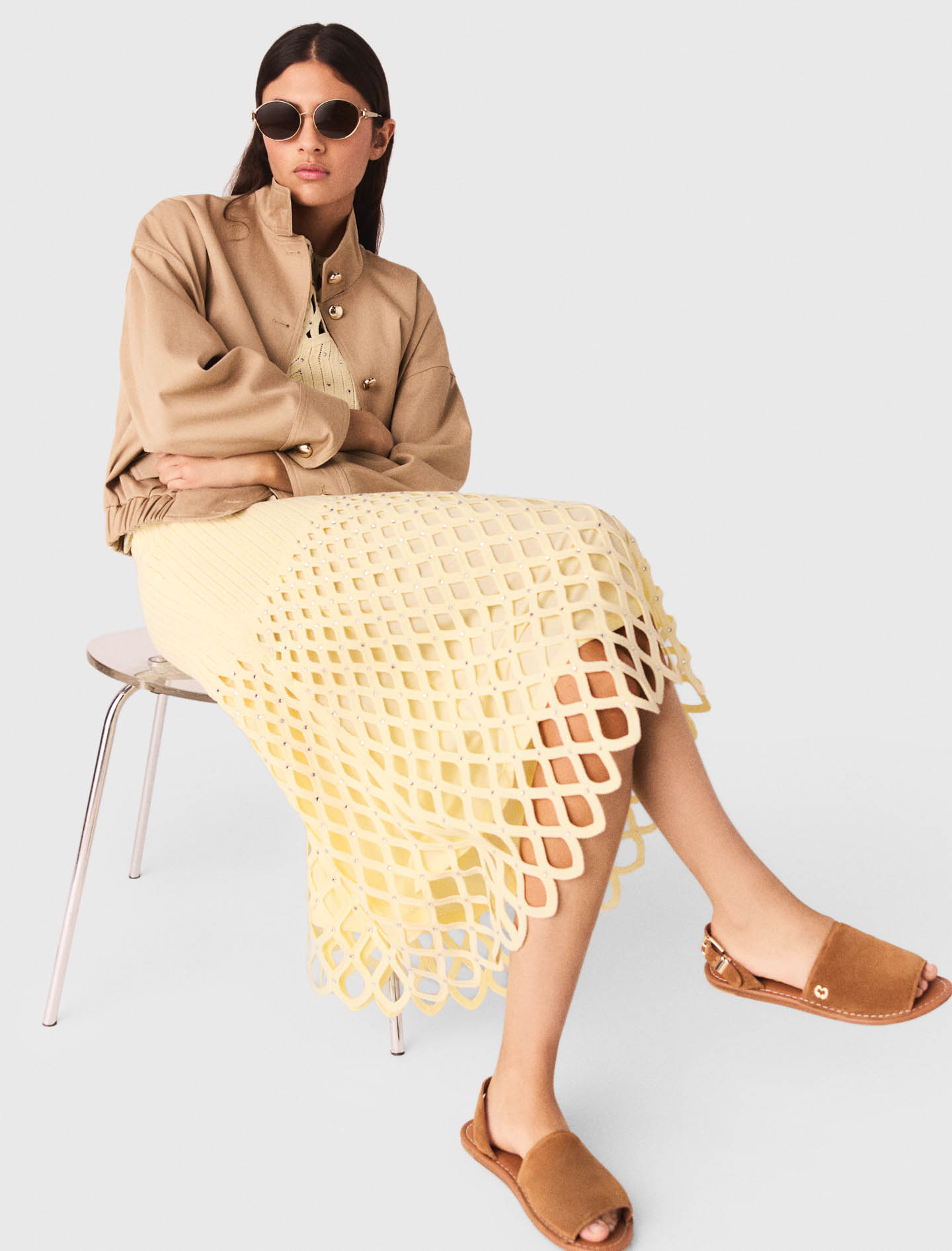 Crochet skirt with removable lining - Yellow