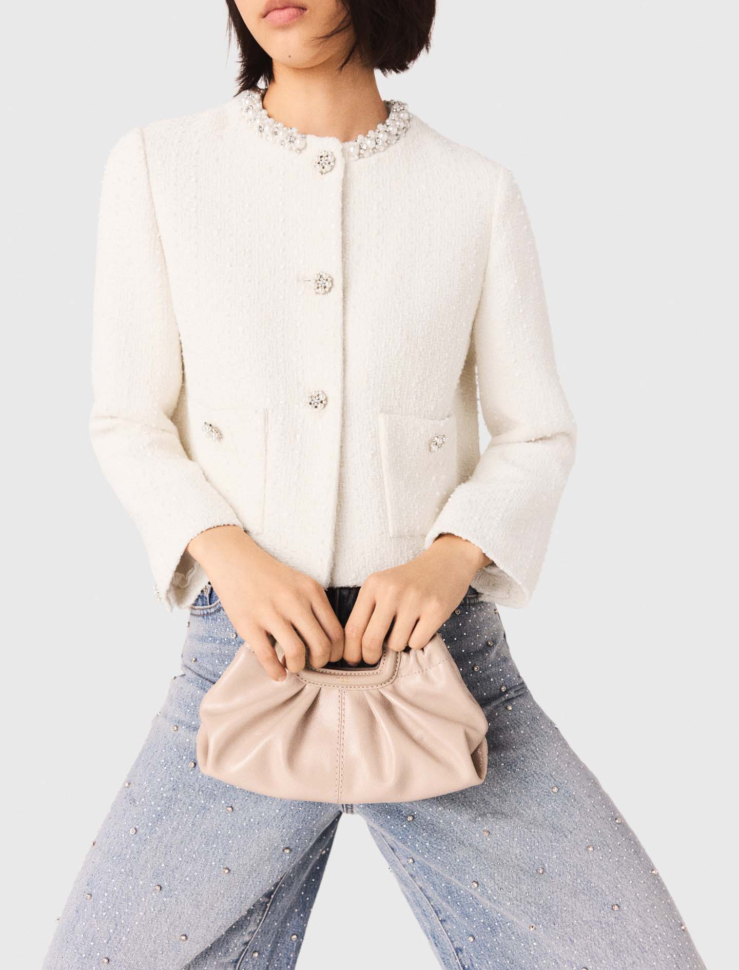 Mini naplak leather clutch - Beige