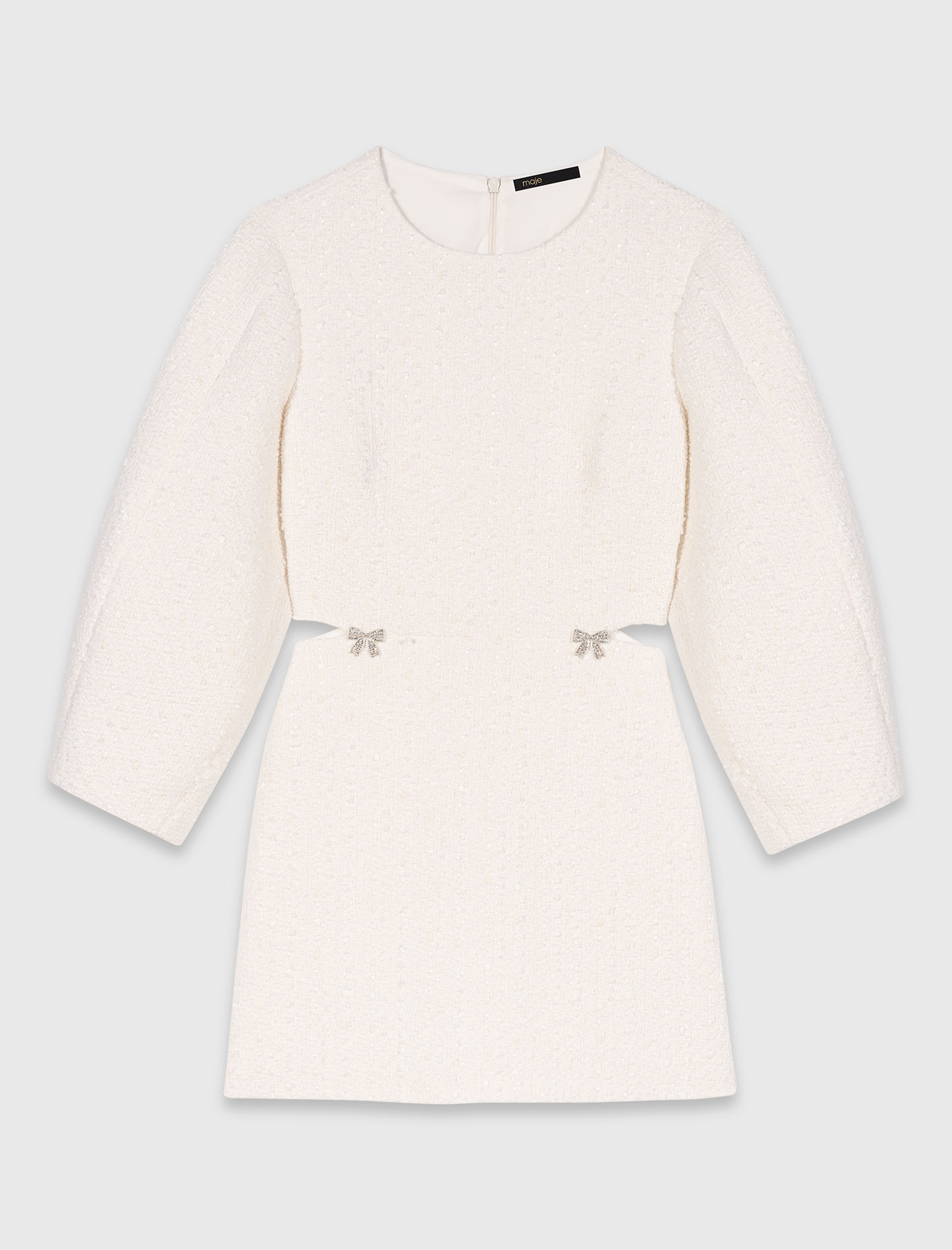 Short balloon sleeve tweed dress - Ecru