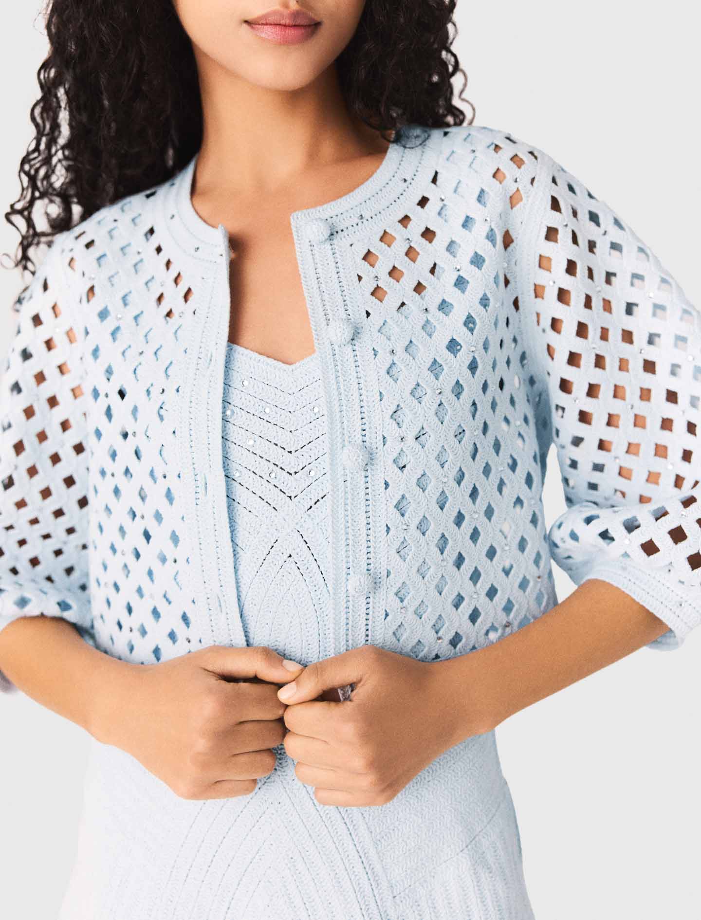 Rhinestone crochet cardigan - Blue