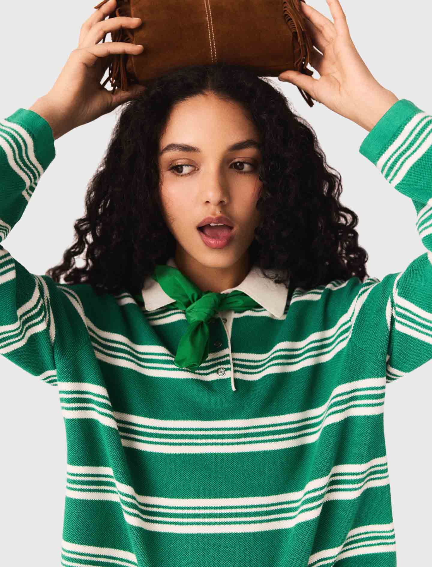 Cropped striped polo jumper - Green
