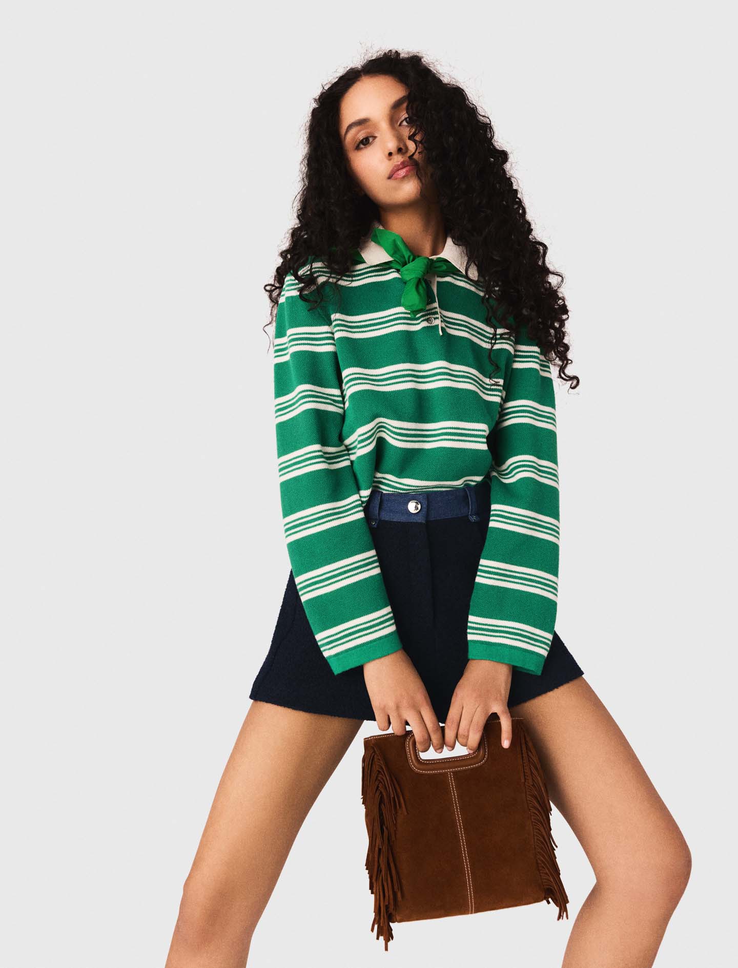 Cropped striped polo jumper - Green
