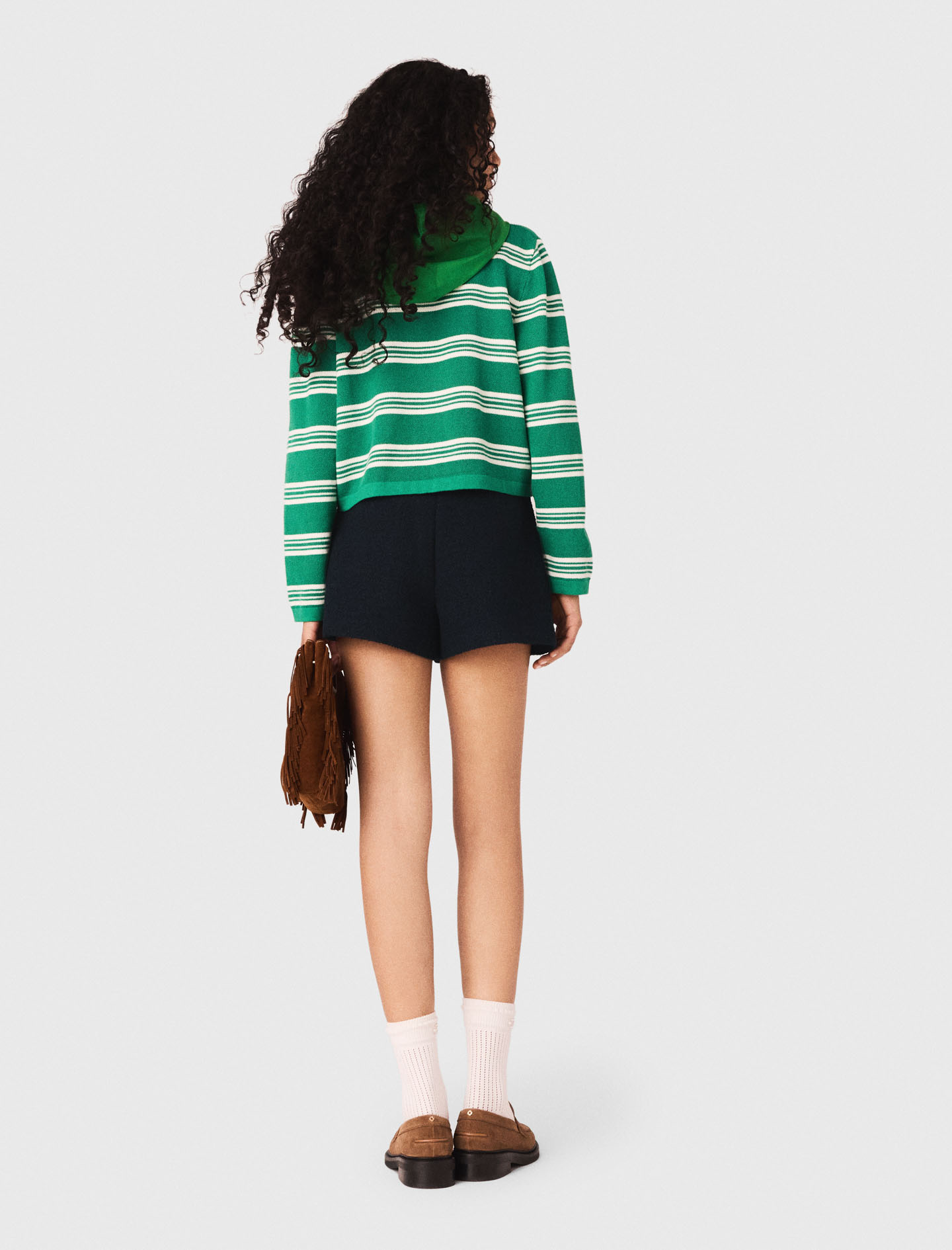 Cropped striped polo jumper - Green