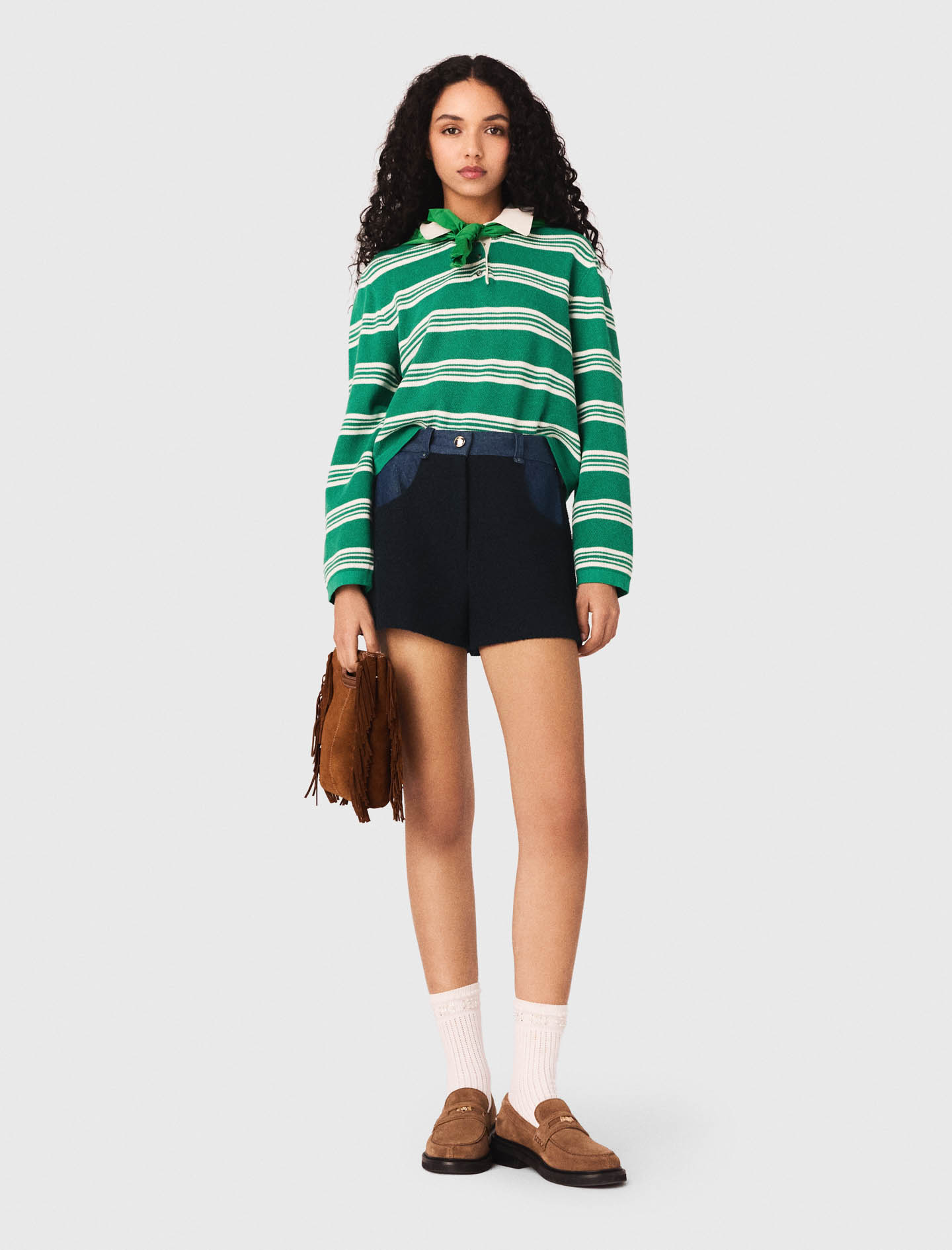 Cropped striped polo jumper - Green