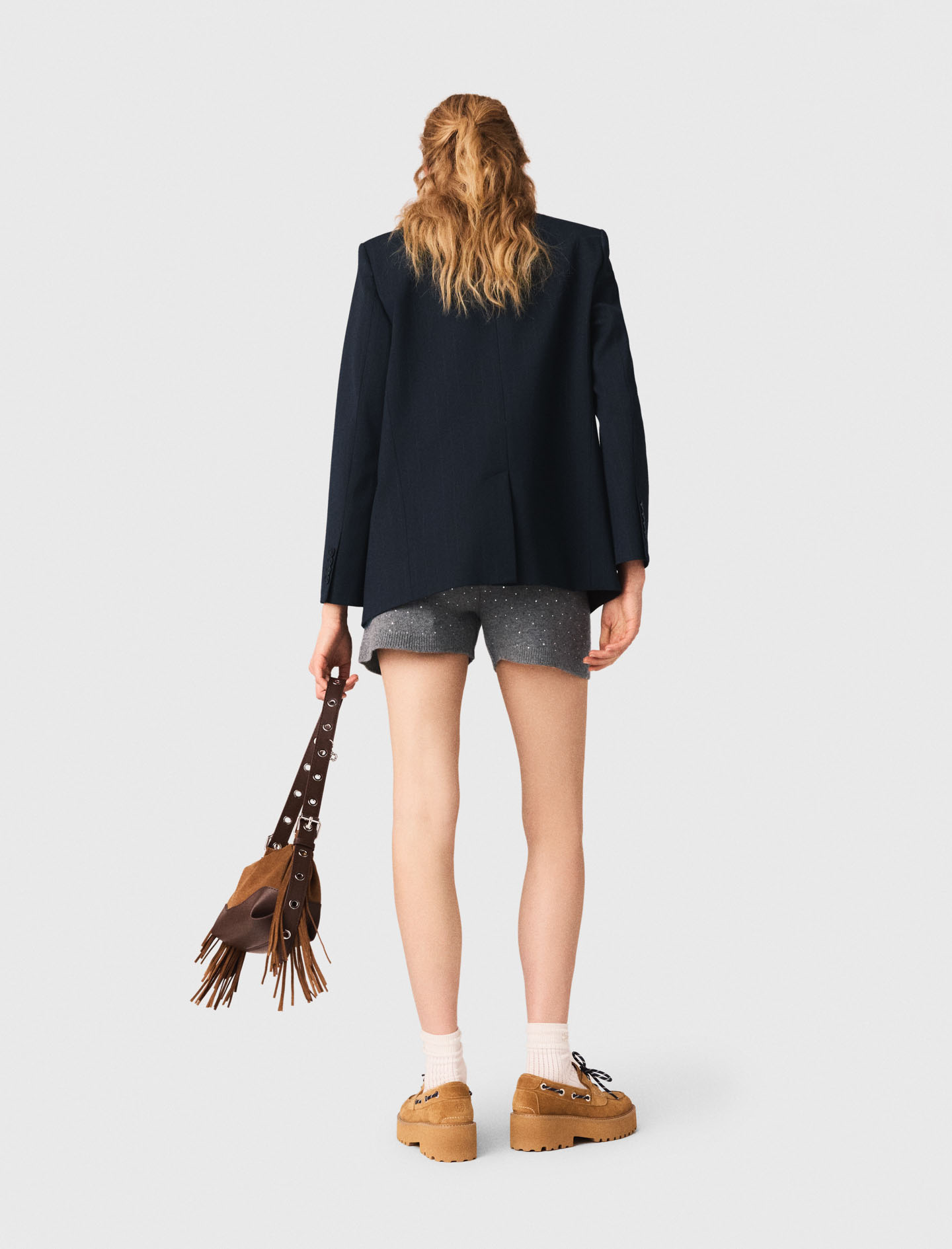 Knit shorts with rhinestones - Grey