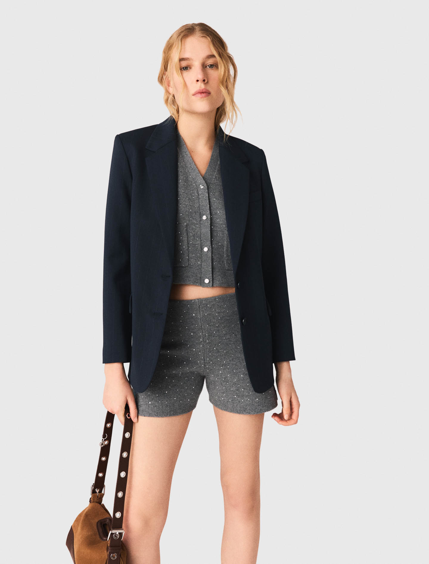 Knit shorts with rhinestones - Grey