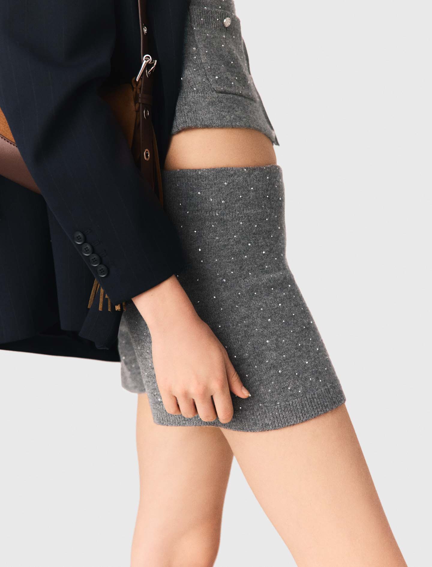 Knit shorts with rhinestones - Grey