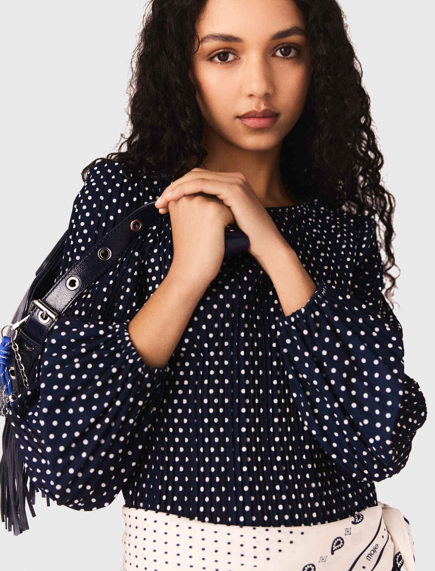 Patterned pleated dress - Navy