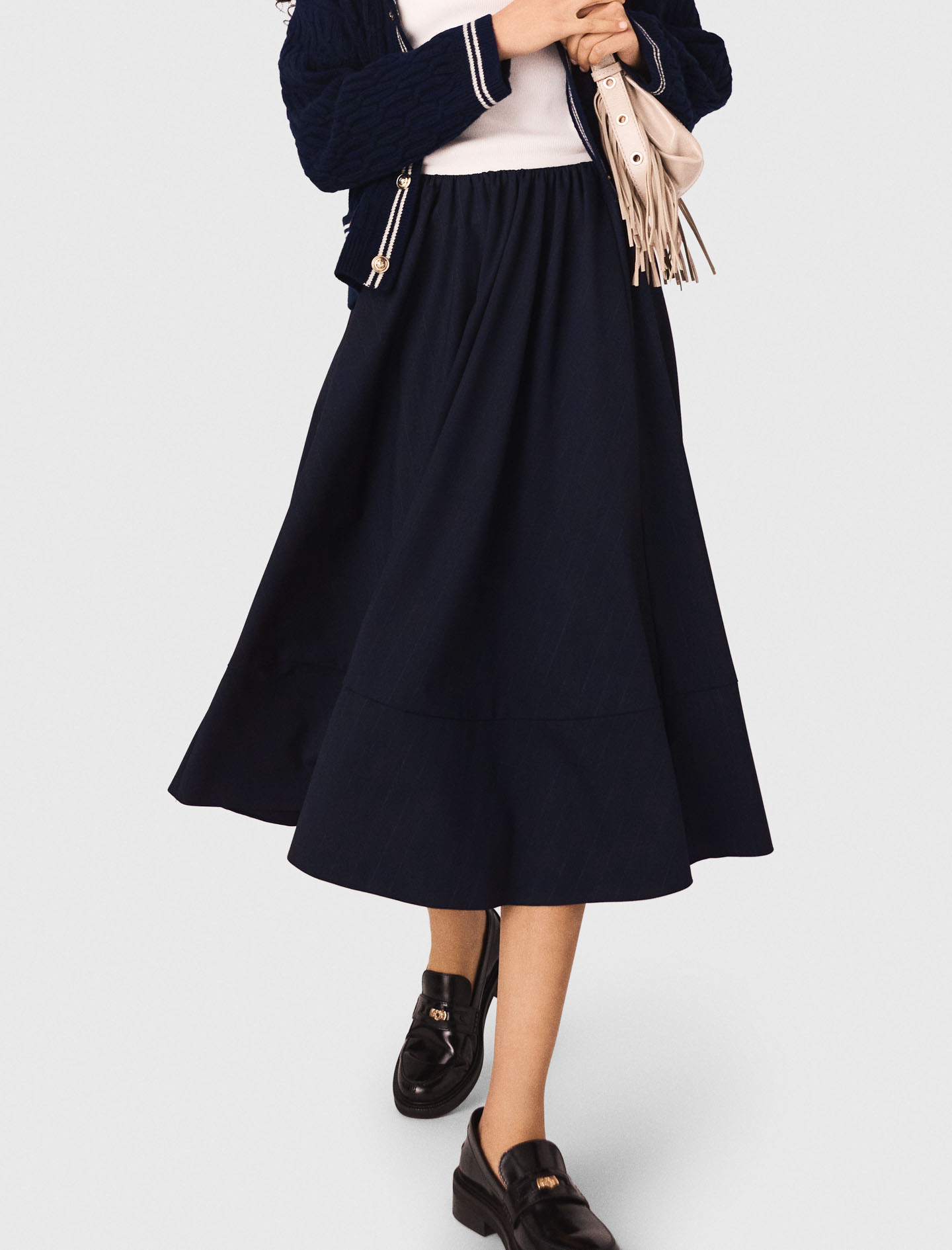 Striped tailored midi skirt - Navy