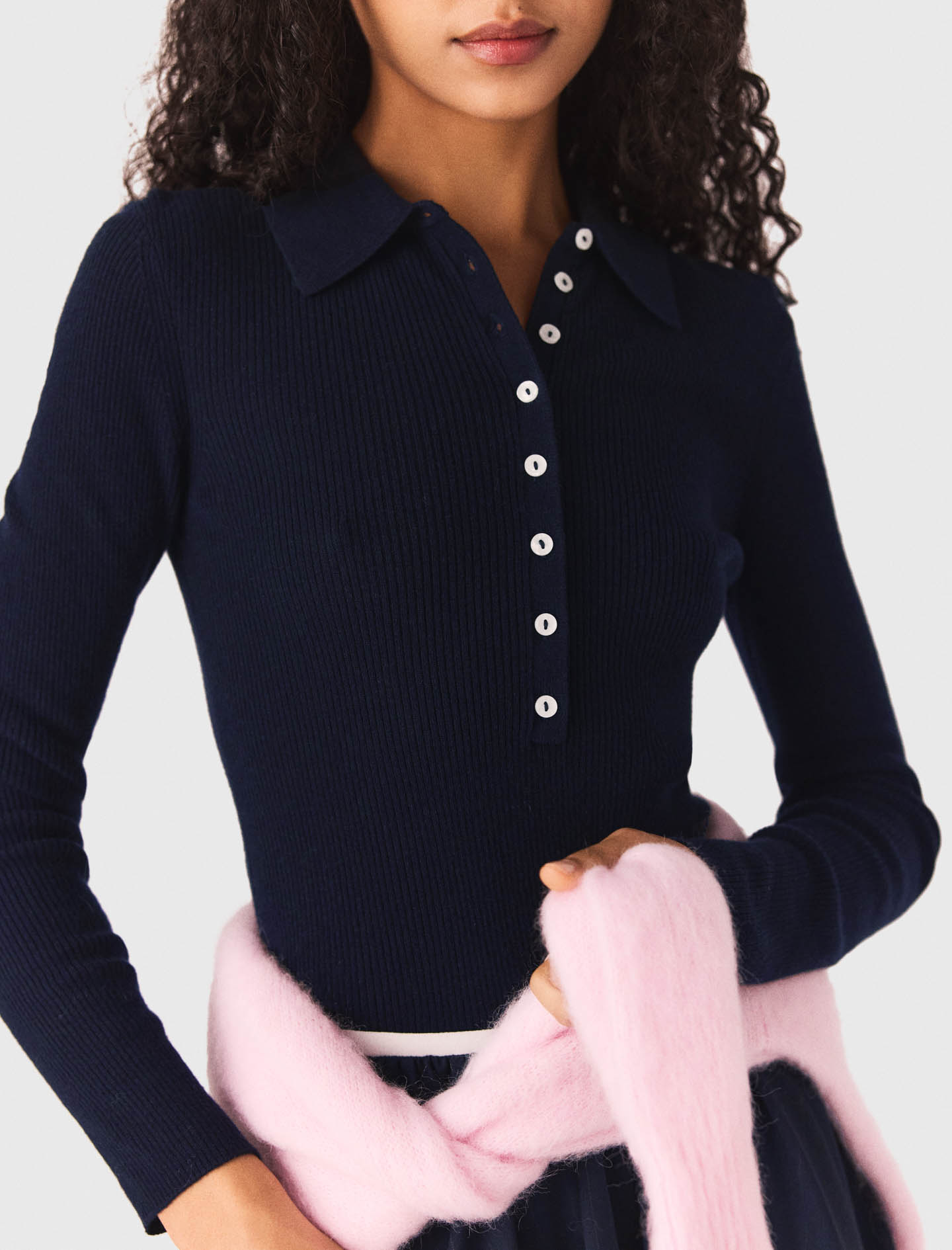 Polo collar ribbed jumper - Navy