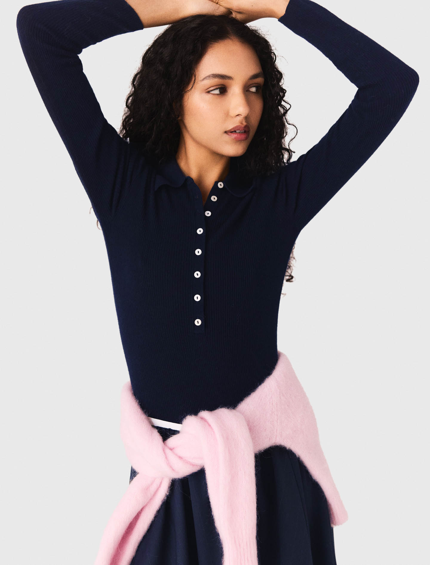 Polo collar ribbed jumper - Navy