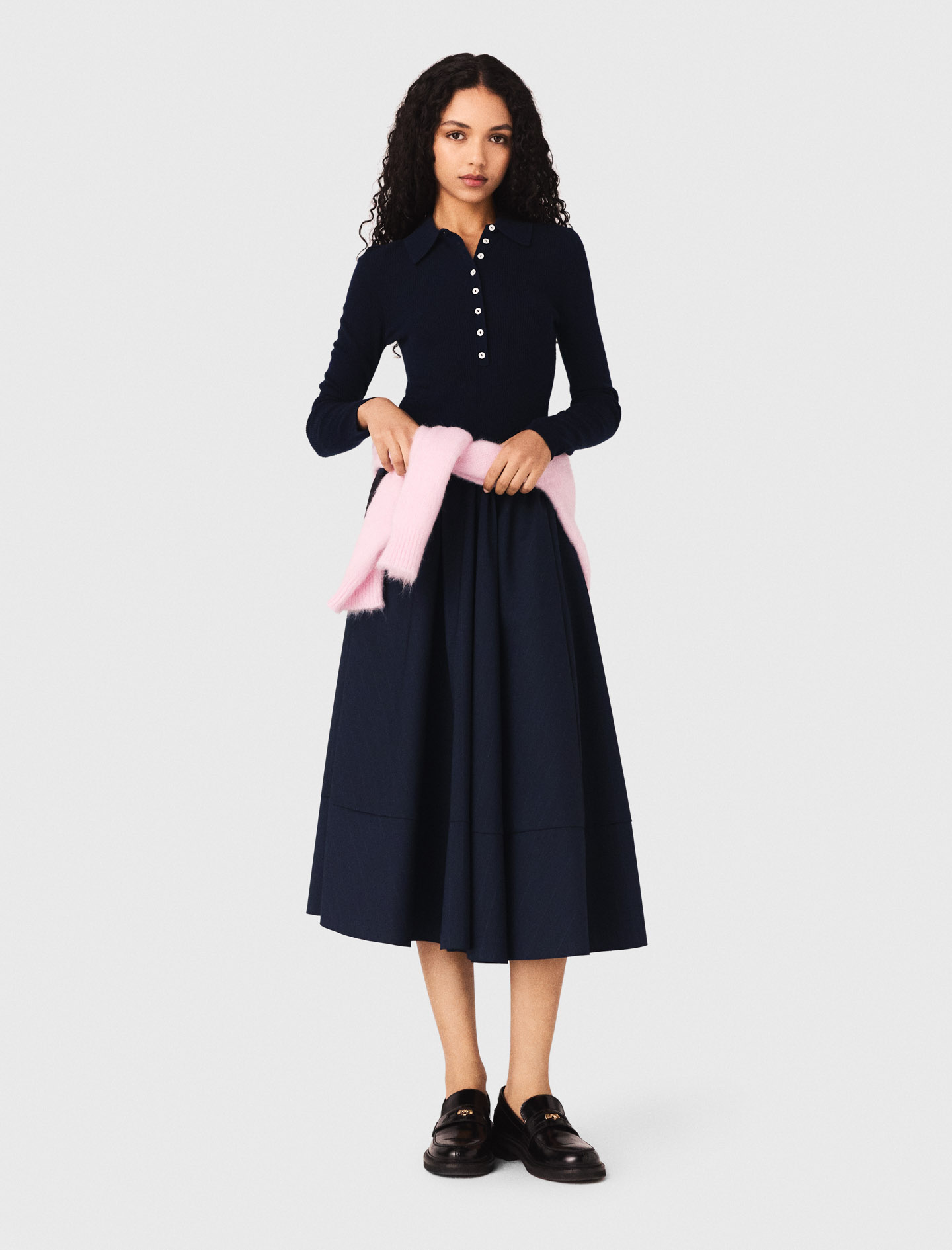 Polo collar ribbed jumper - Navy