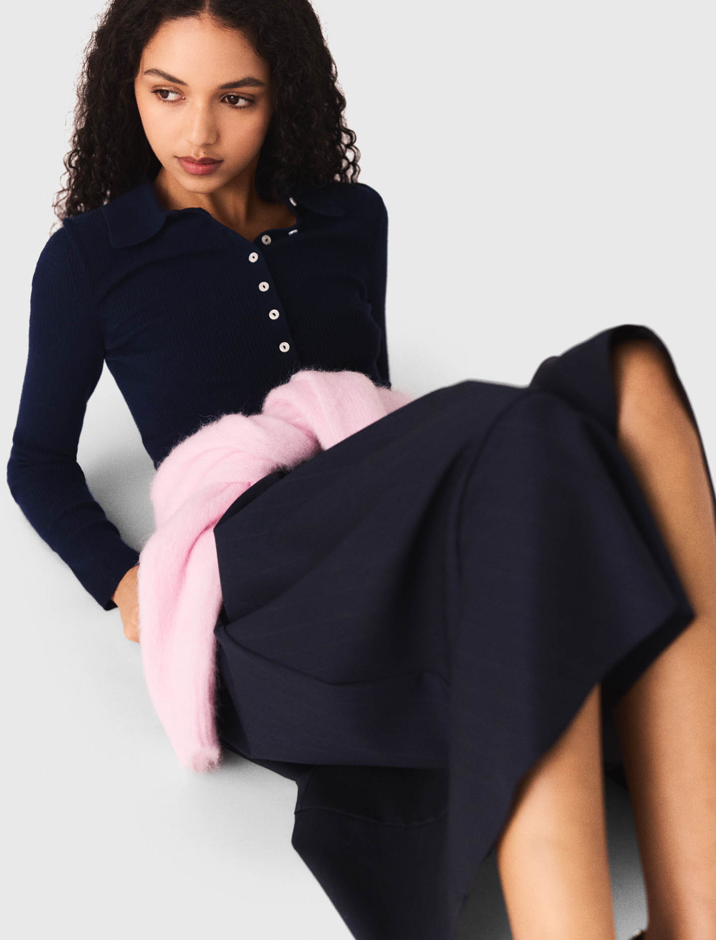 Polo collar ribbed jumper - Navy