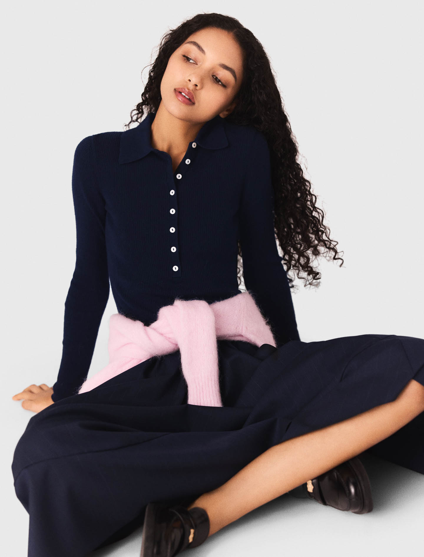 Polo collar ribbed jumper - Navy