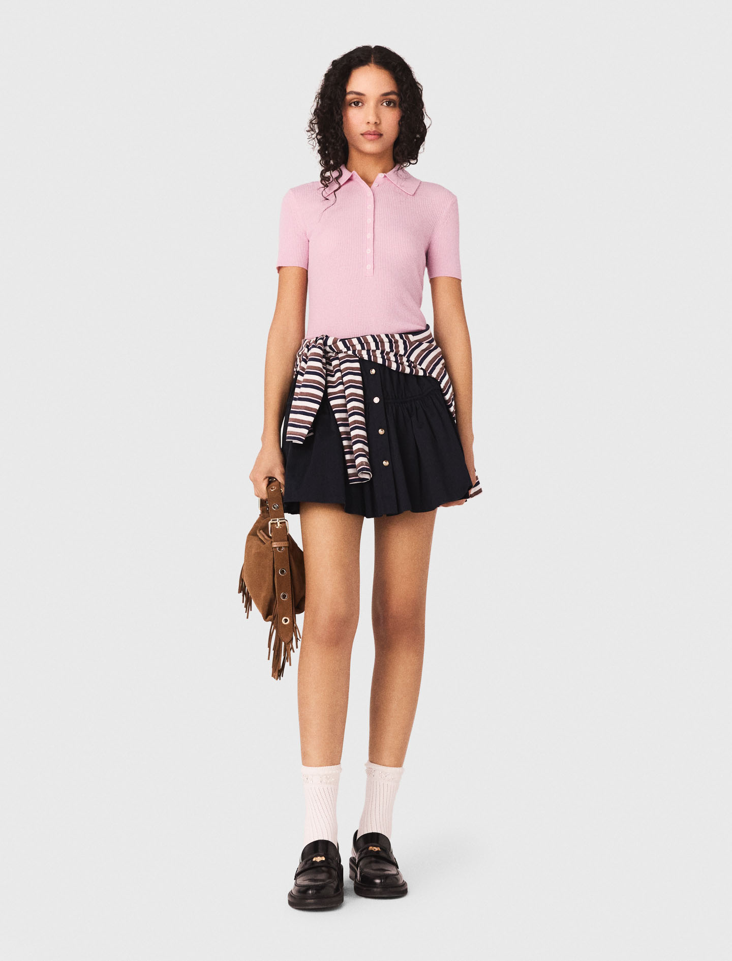 Polo collar ribbed jumper - Pink