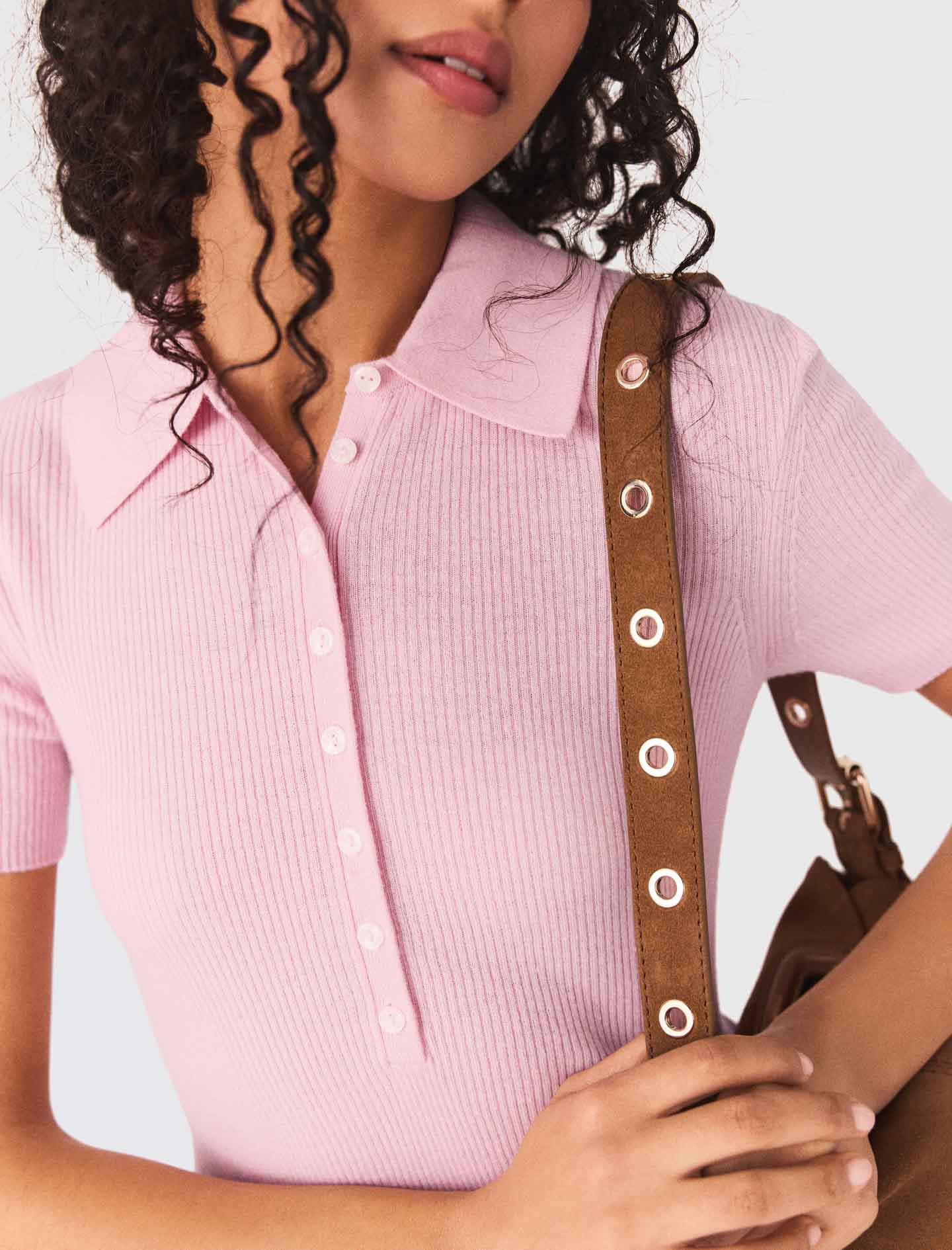 Polo collar ribbed jumper - Pink