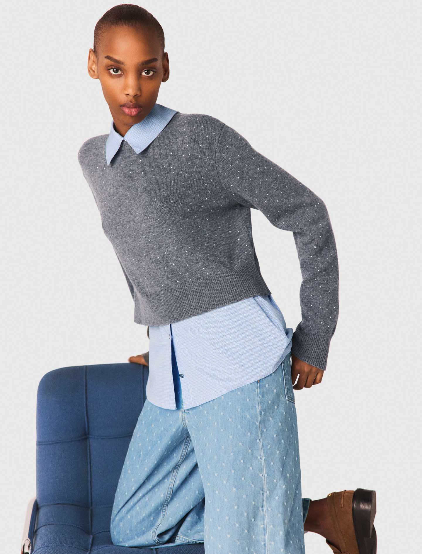 Removable rhinestone trim jumper - Grey