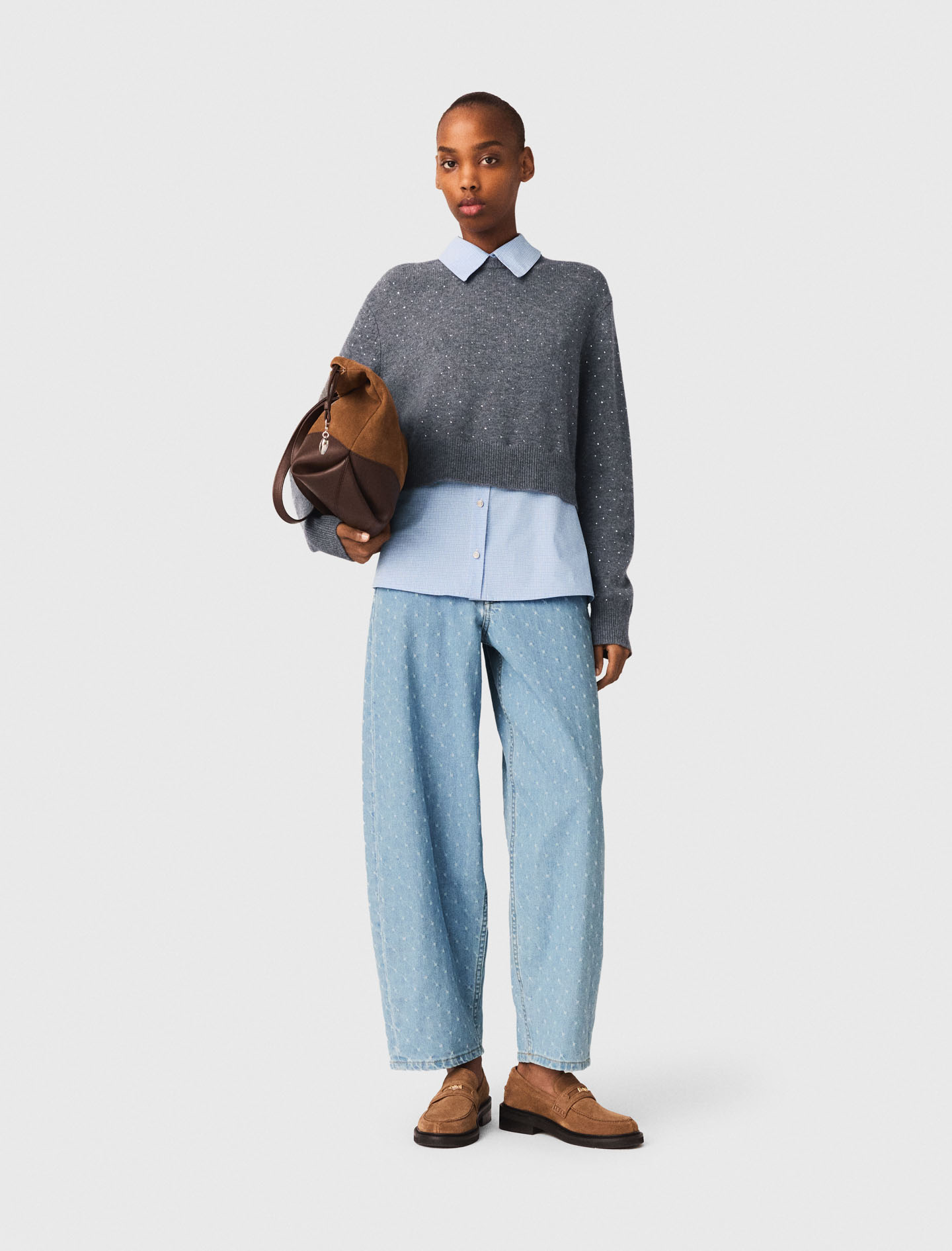 Removable rhinestone trim jumper - Grey