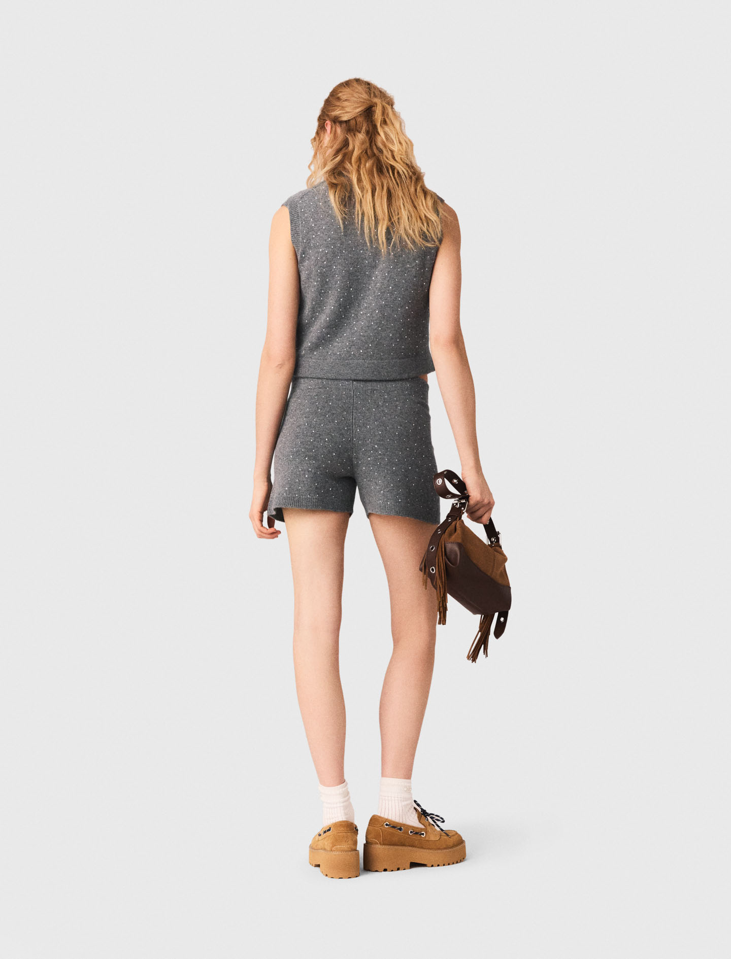 Rhinestone knit top - Grey