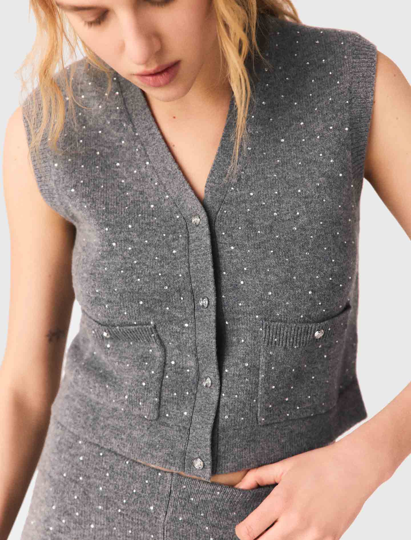 Rhinestone knit top - Grey