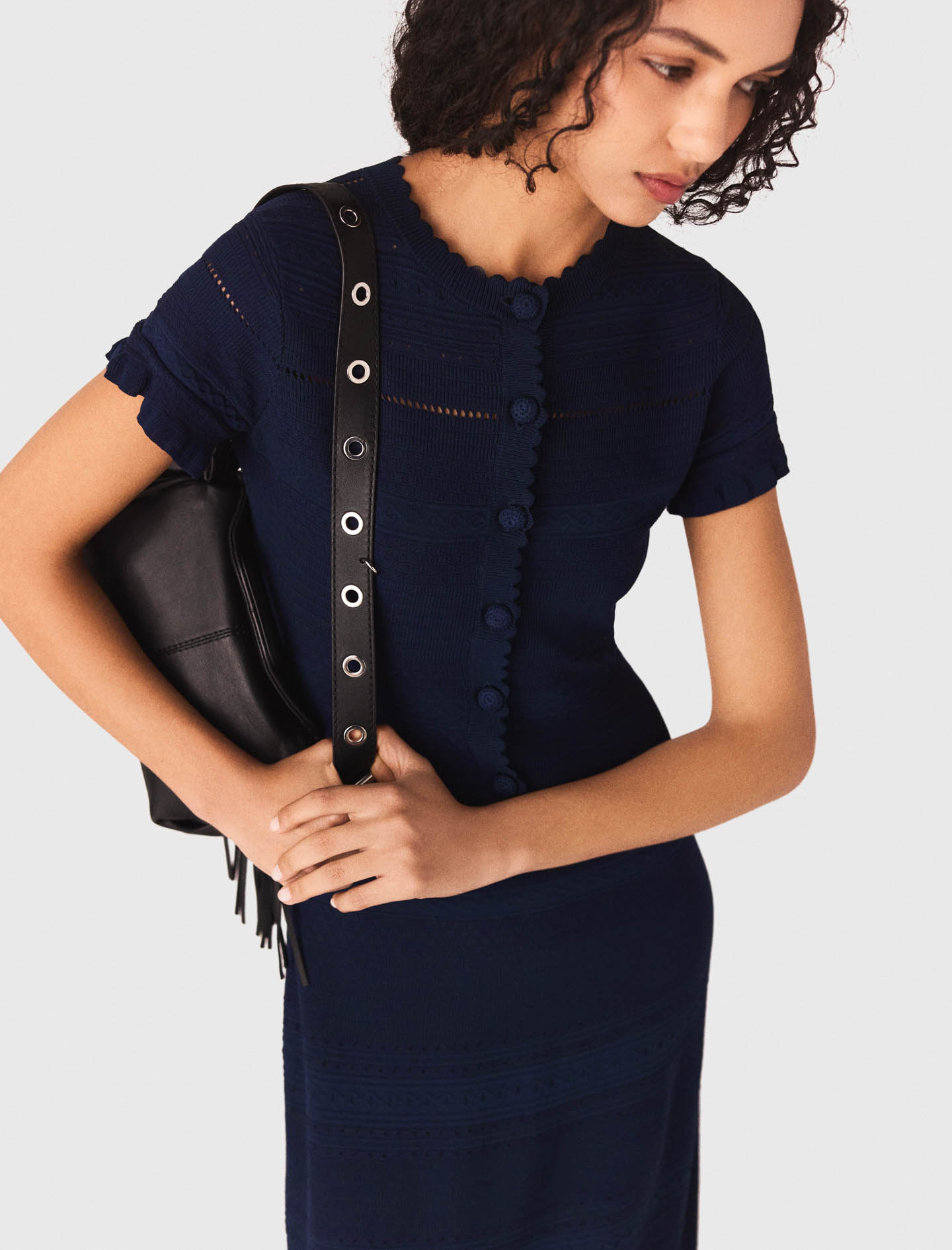 Knit maxi dress with ruffles - Navy