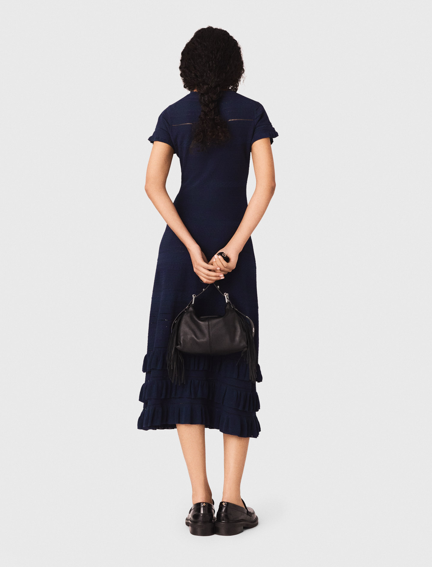 Knit maxi dress with ruffles - Navy