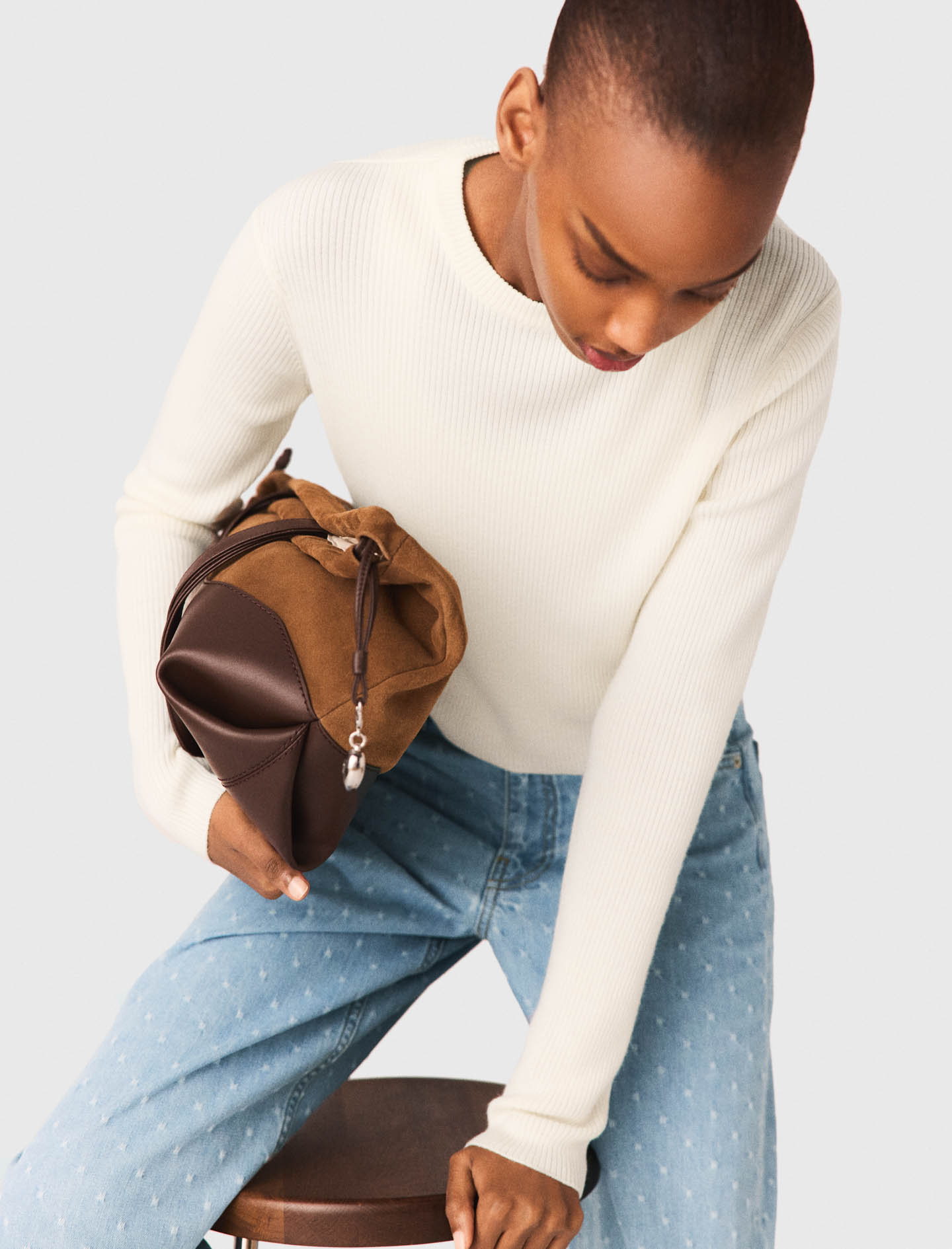 Jumper with jewelled buttons - Ecru