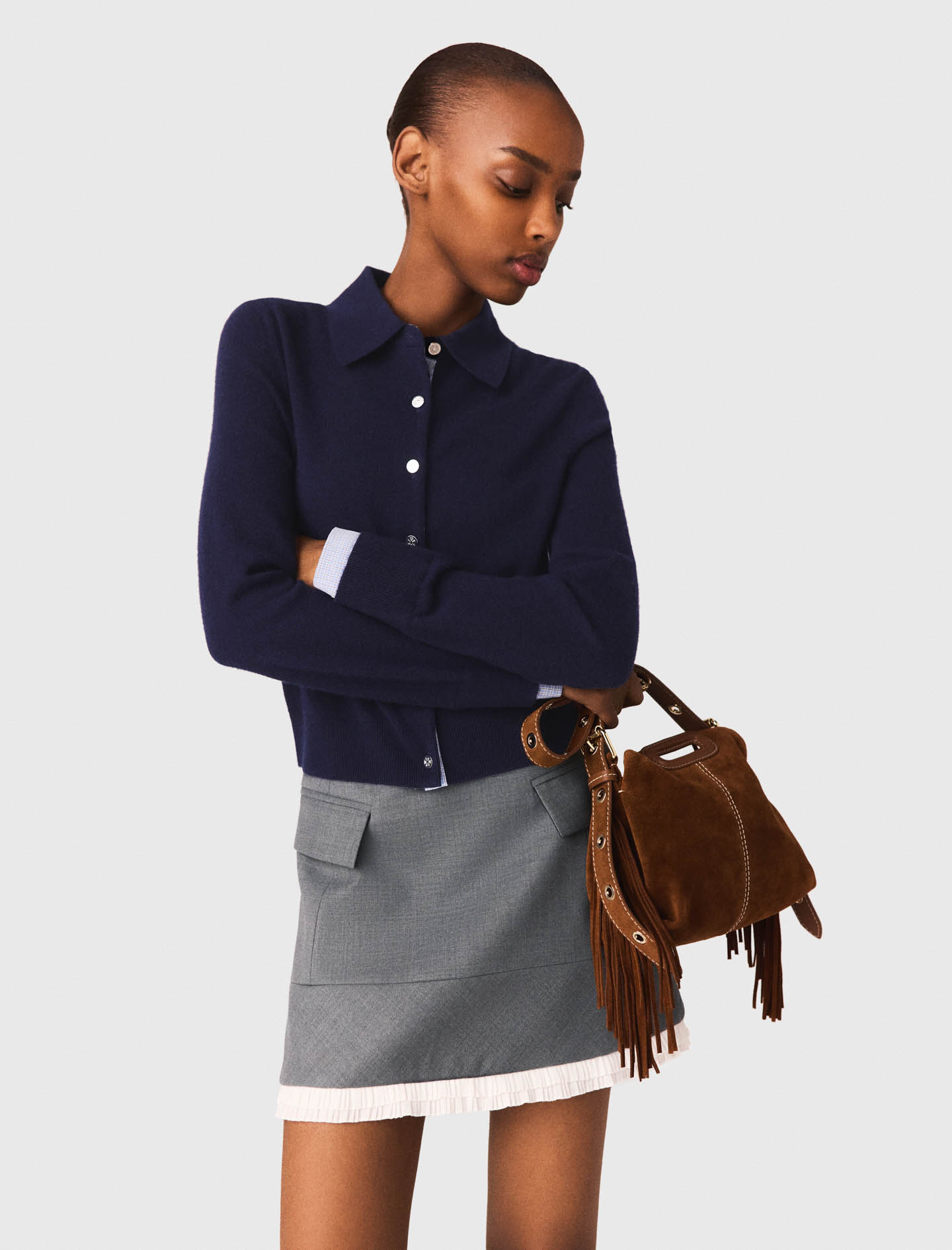 A line poplin skirt with band - Grey