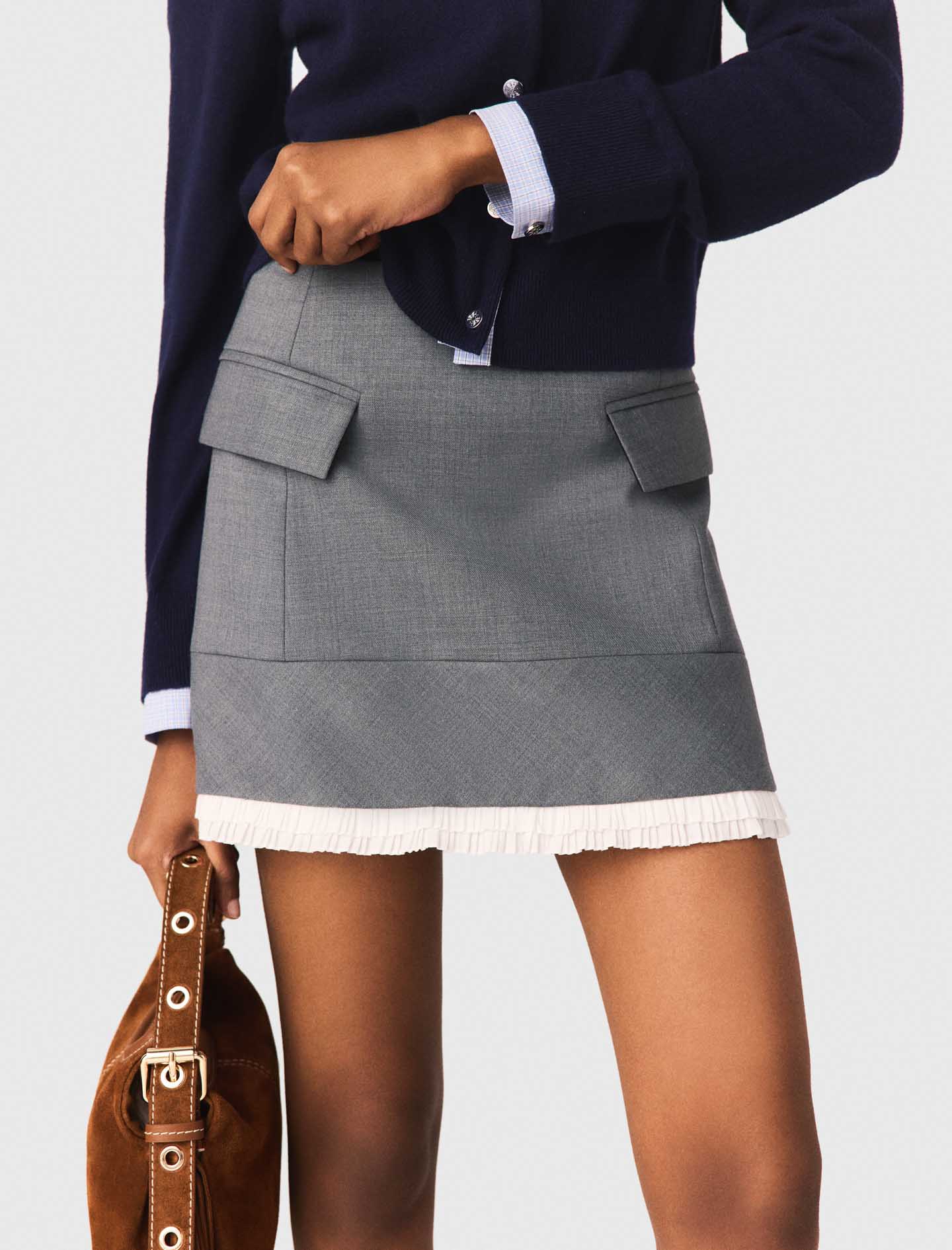 A line poplin skirt with band - Grey