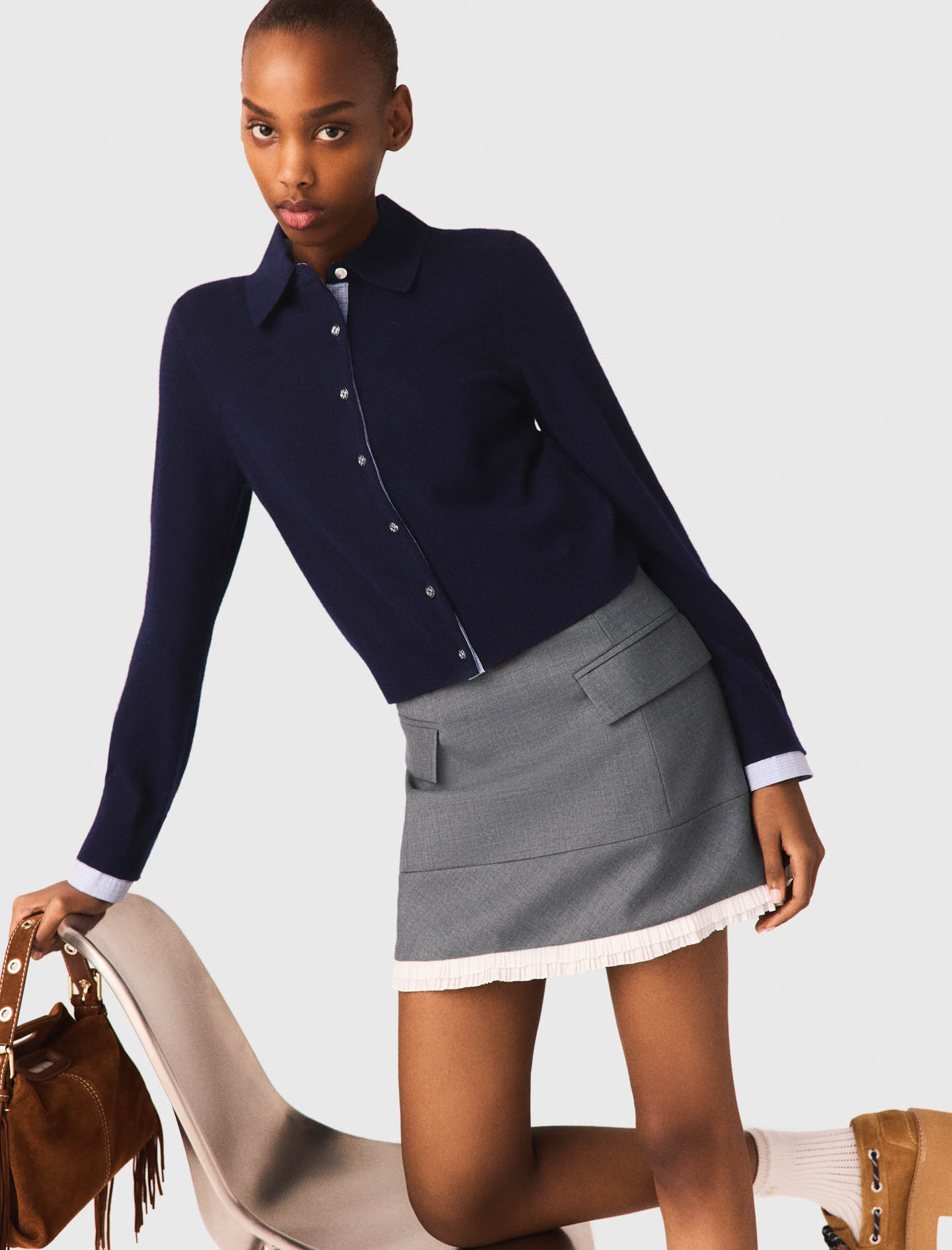 A line poplin skirt with band - Grey