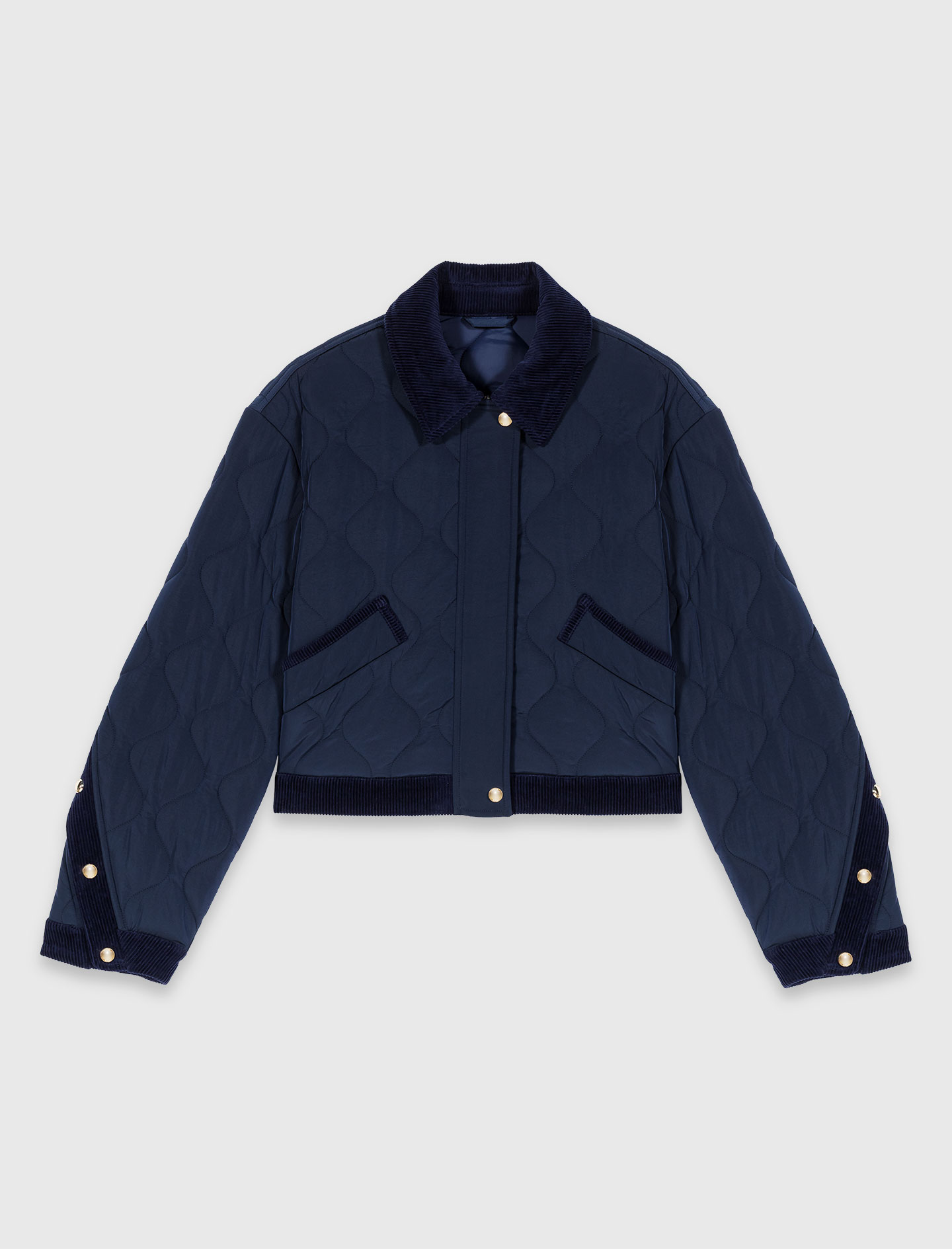 Quilted jacket with velvet details - Navy