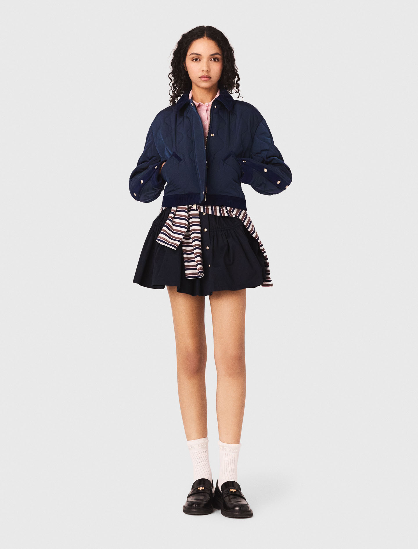 Quilted jacket with velvet details - Navy