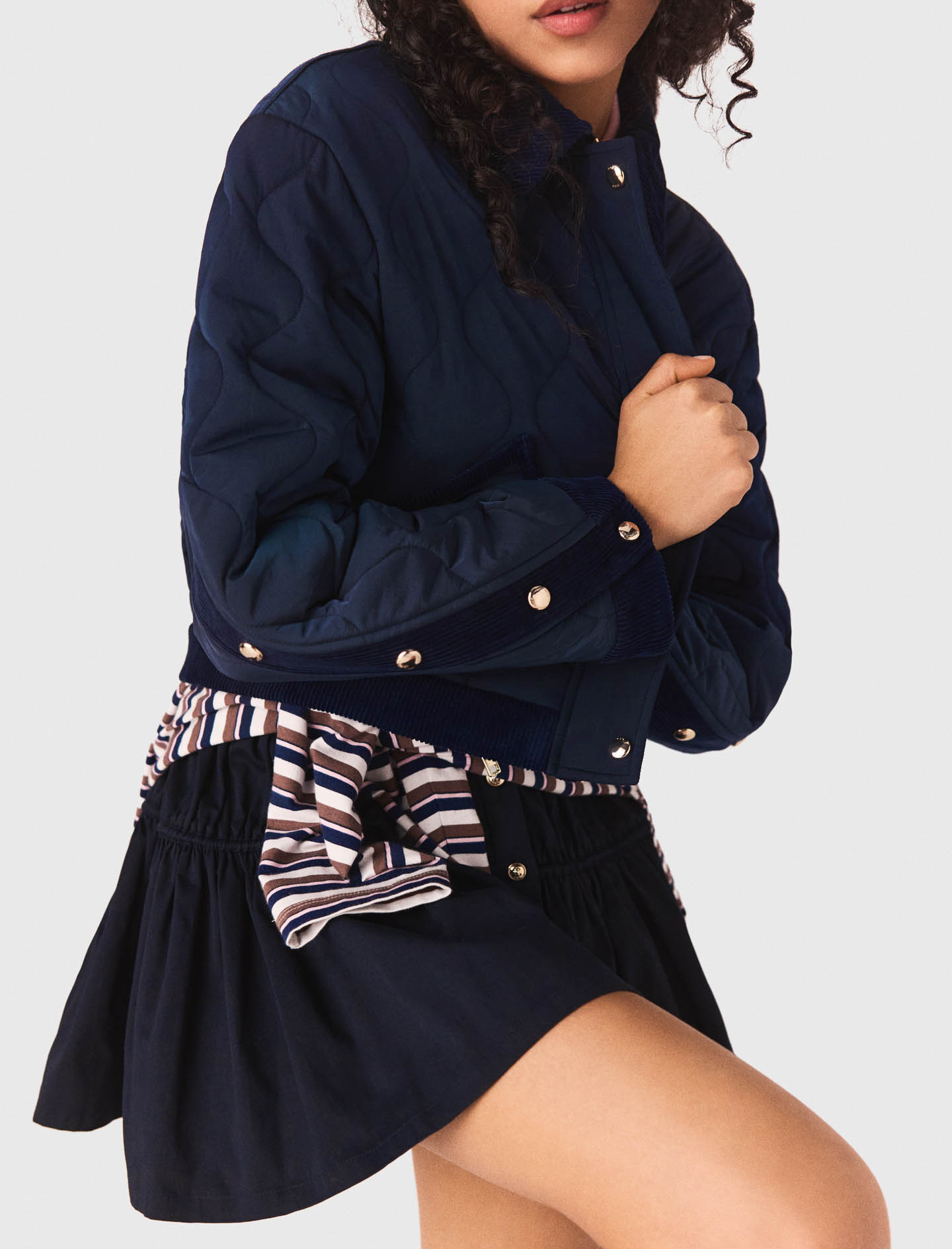 Quilted jacket with velvet details - Navy