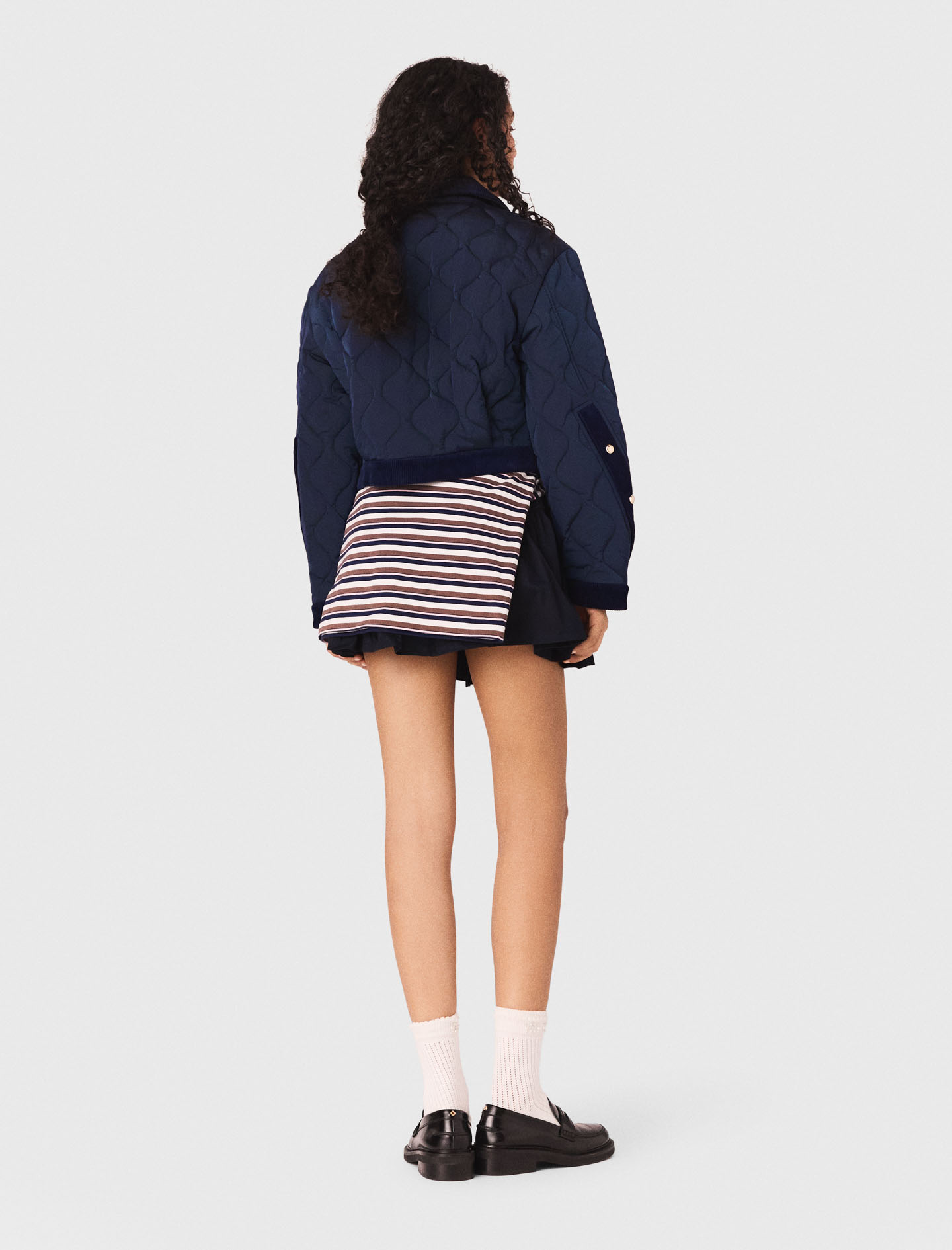 Quilted jacket with velvet details - Navy