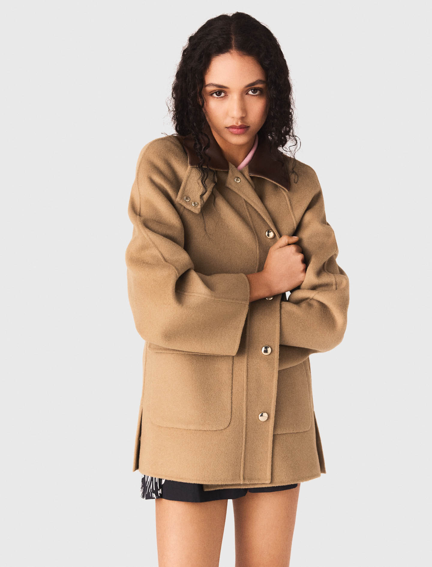 Wool coat with removable hood - Beige